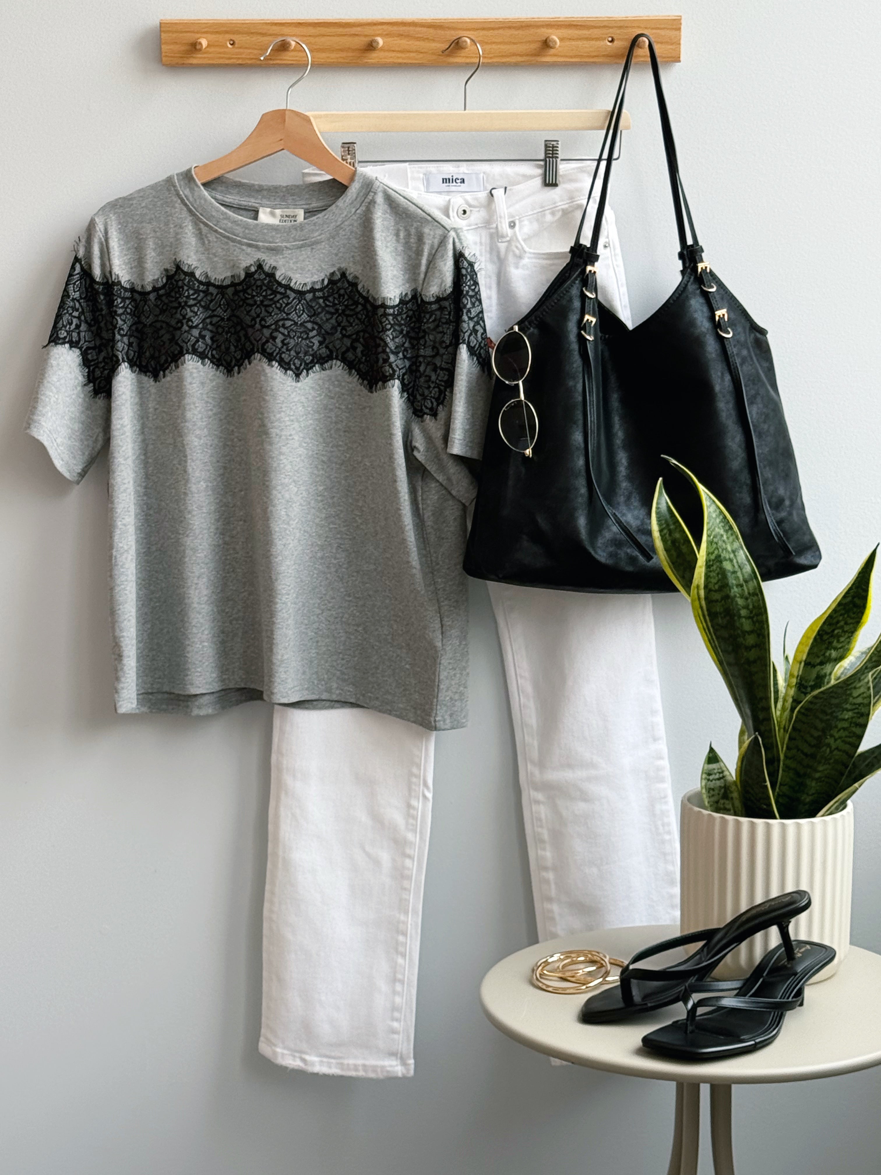 Claud Lace Tee - HEATHER GREY - willows clothing S/S SHIRT