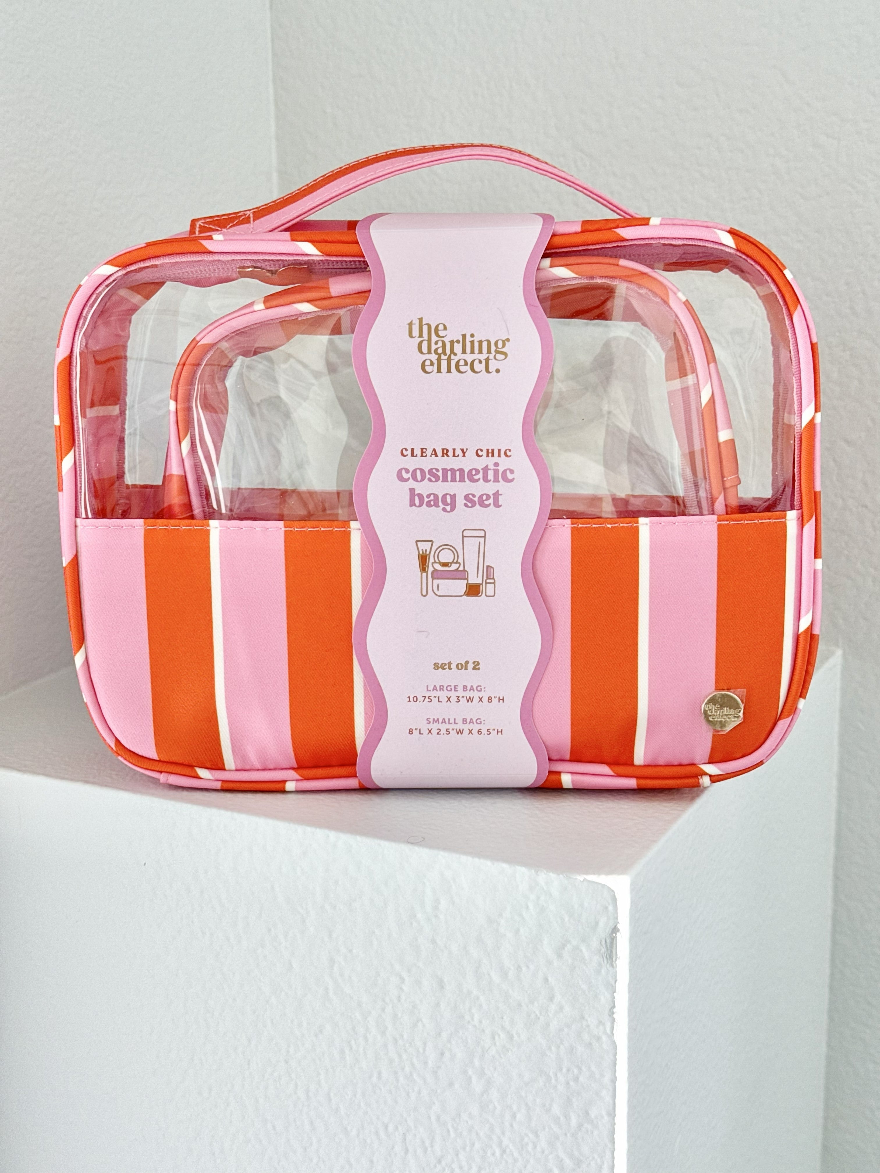 Clearly Chic Cosmetic Bag Set - SICILY STRIPES PINK - willows clothing Clutch