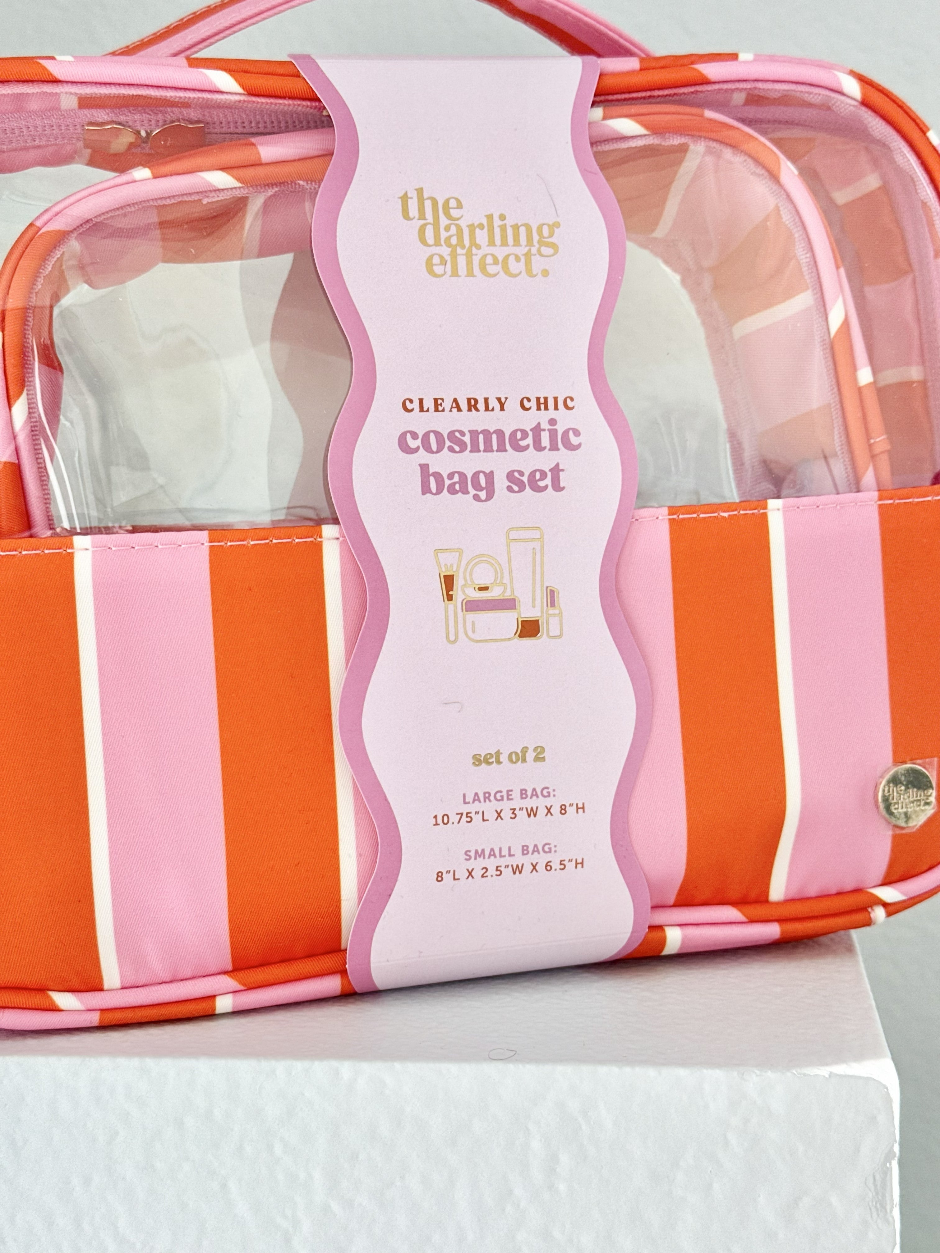 Clearly Chic Cosmetic Bag Set - SICILY STRIPES PINK - willows clothing Clutch