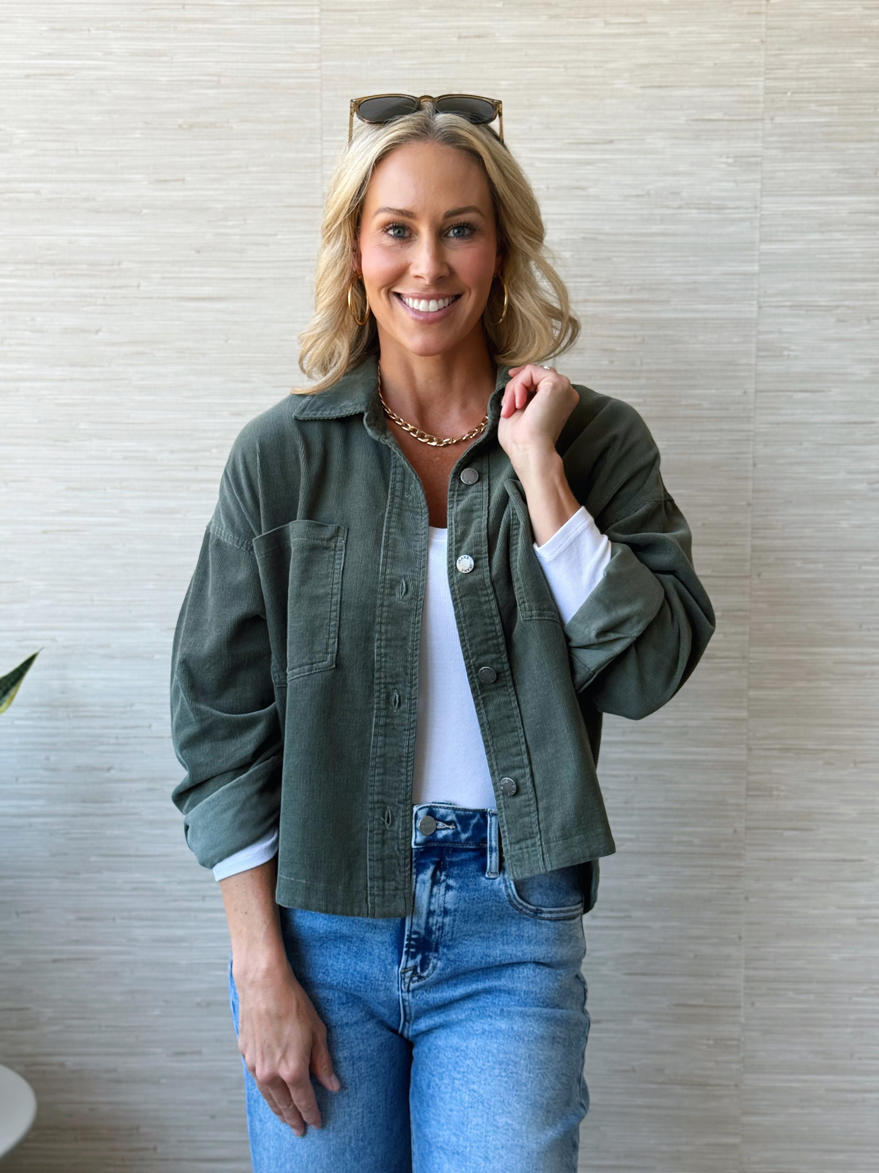 Corduroy Cropped Shacket - HUNTER - willows clothing JACKET