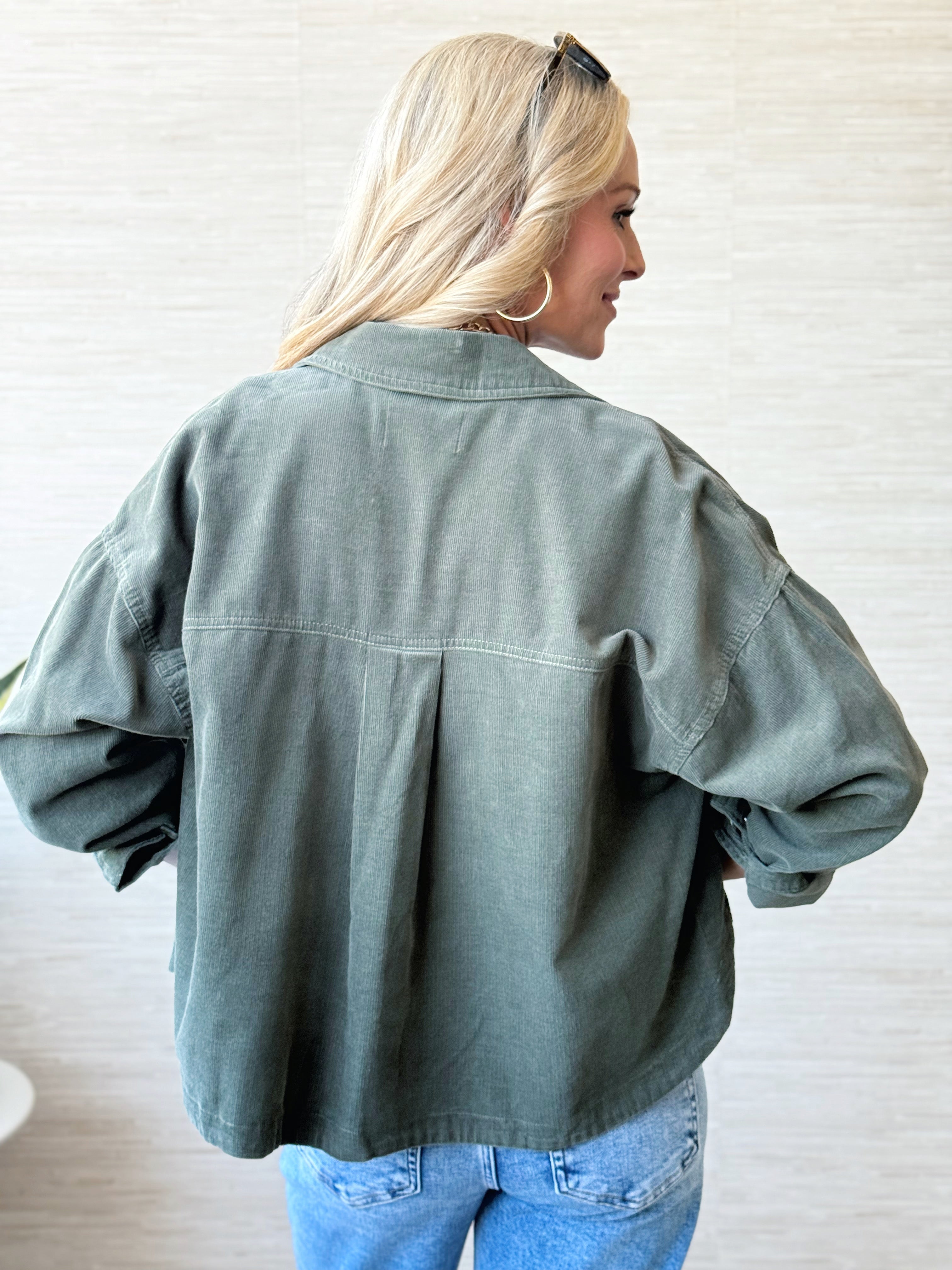 Corduroy Cropped Shacket - HUNTER - willows clothing JACKET