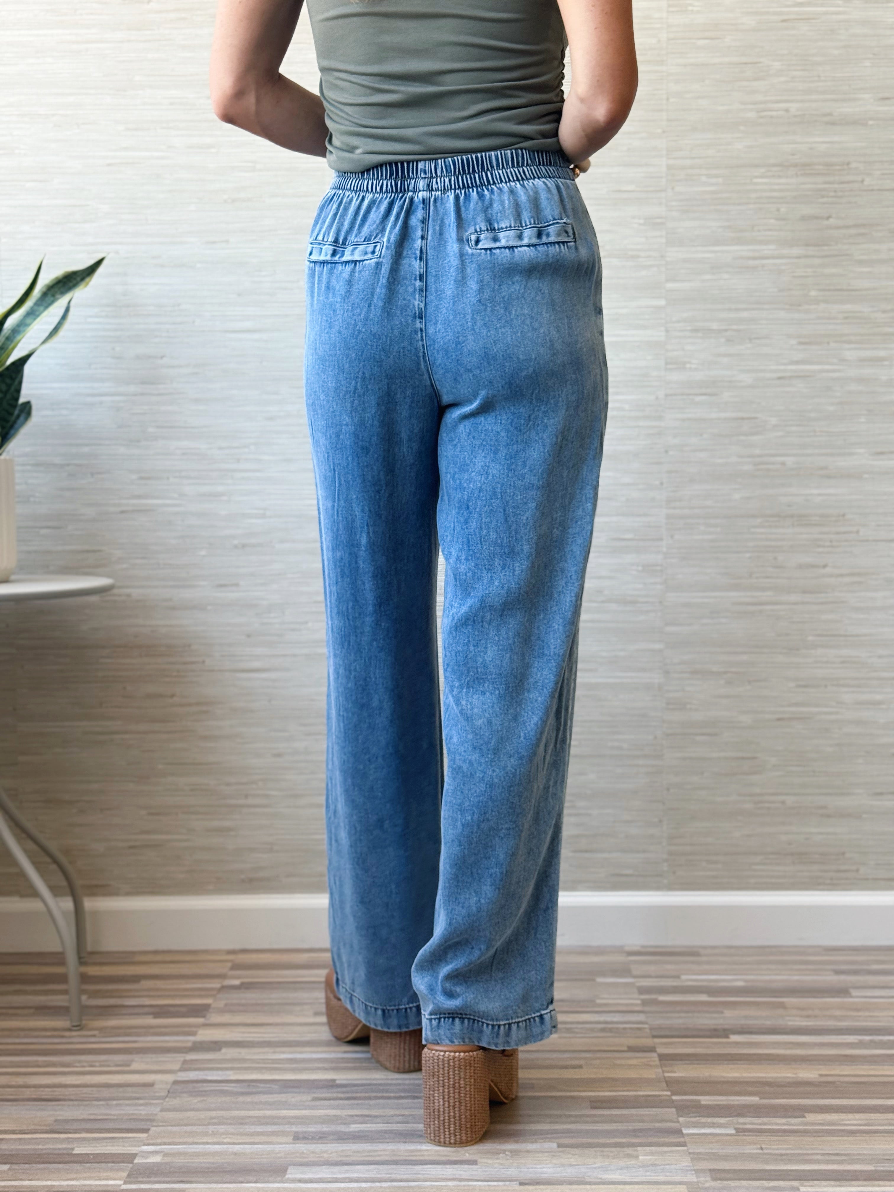 Cory Wide Leg Pants - CHAMBRAY - willows clothing PANTS