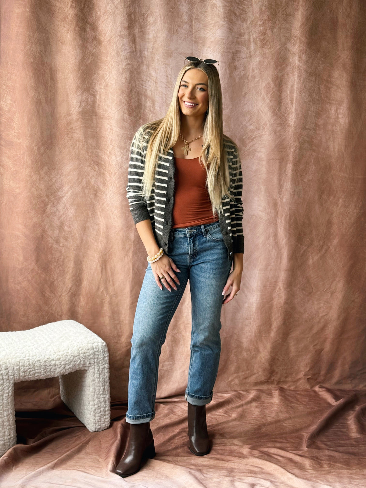 Countryside Stripe Cardigan - DARK CHOCO - willows clothing Cardigan