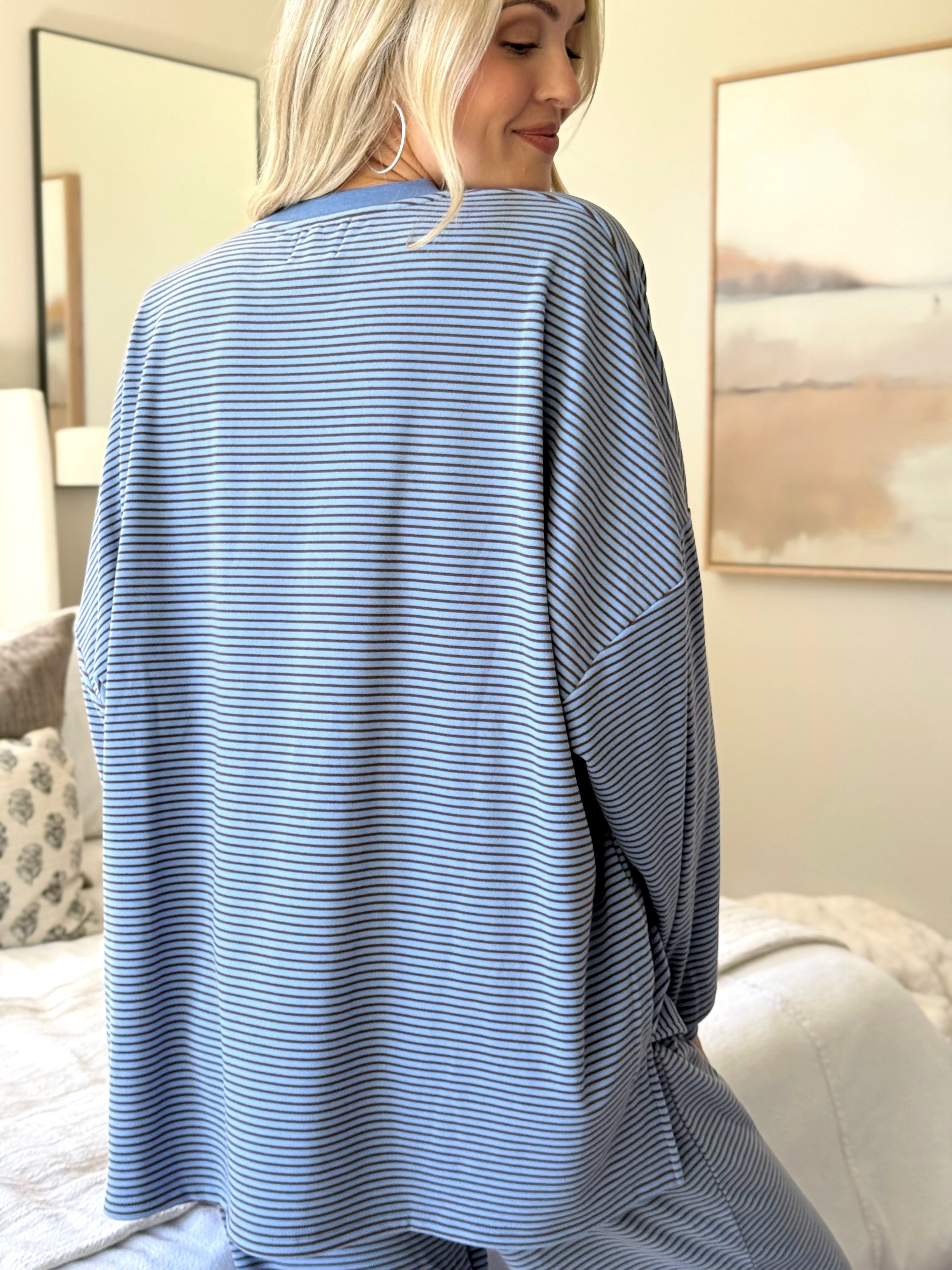 Cozy Stripe Sweatshirt - BLUE - willows clothing SWEATSHIRT