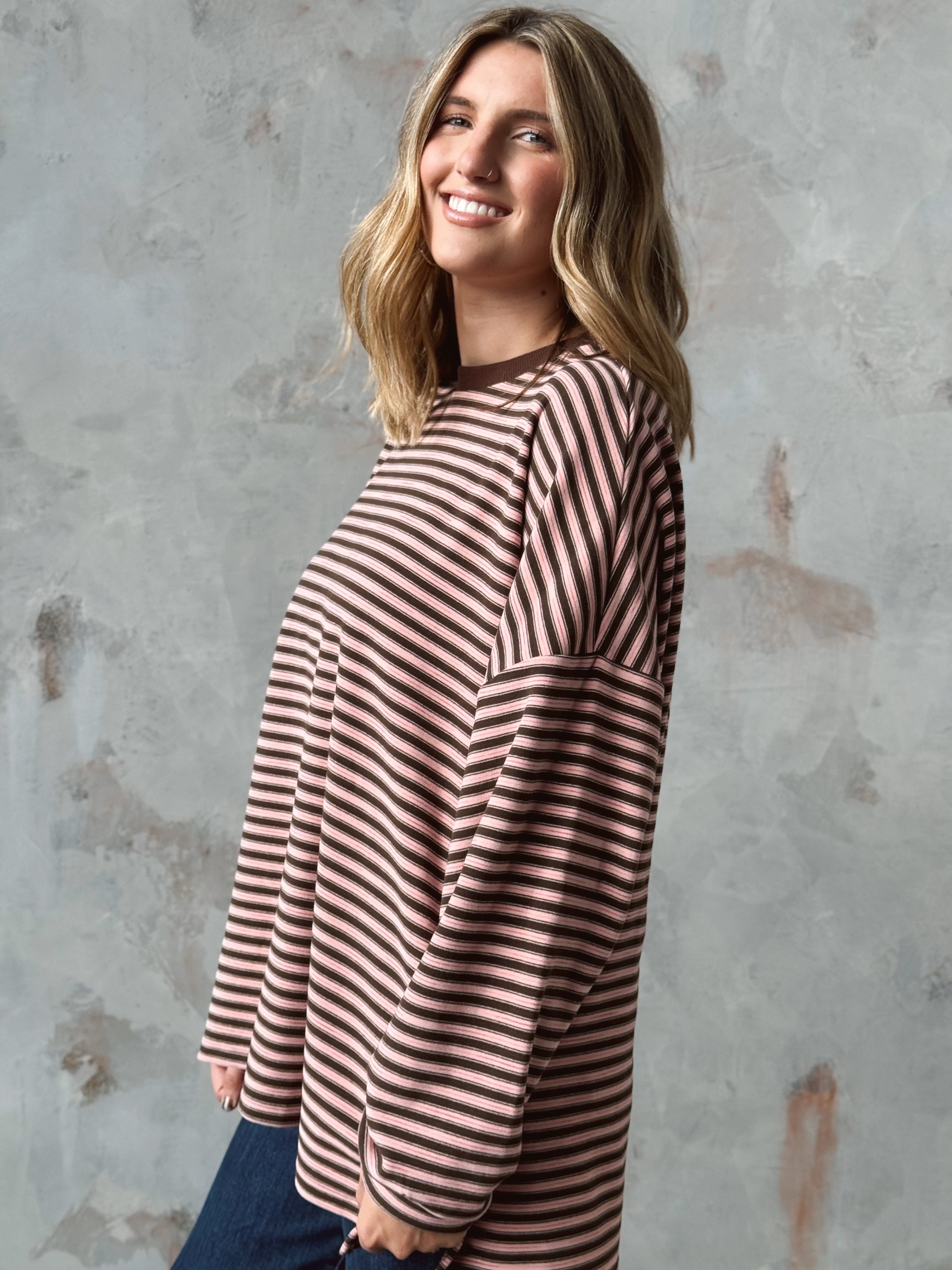 Cozy Stripe Sweatshirt - PINK - willows clothing SWEATSHIRT