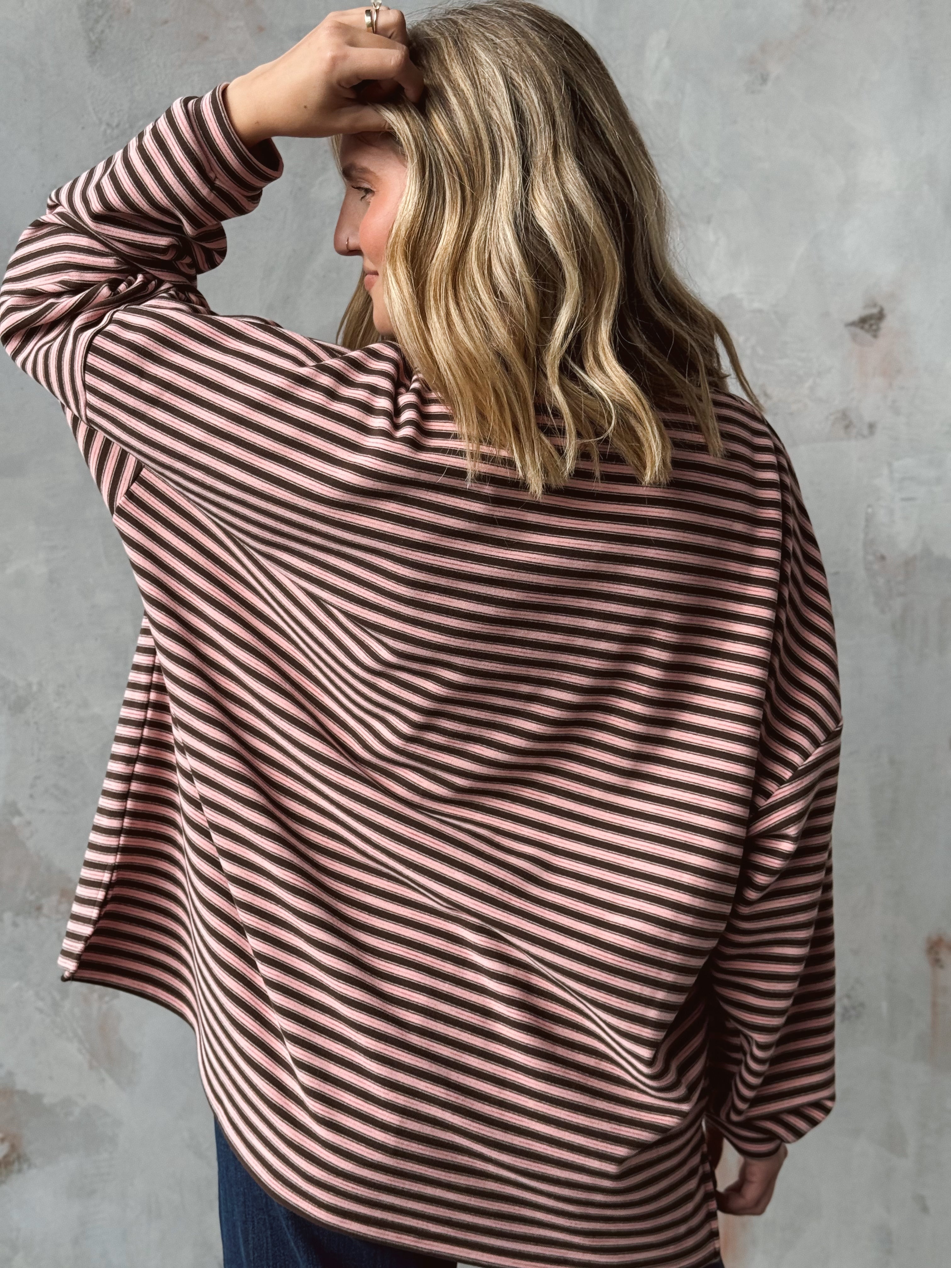 Cozy Stripe Sweatshirt - PINK - willows clothing SWEATSHIRT