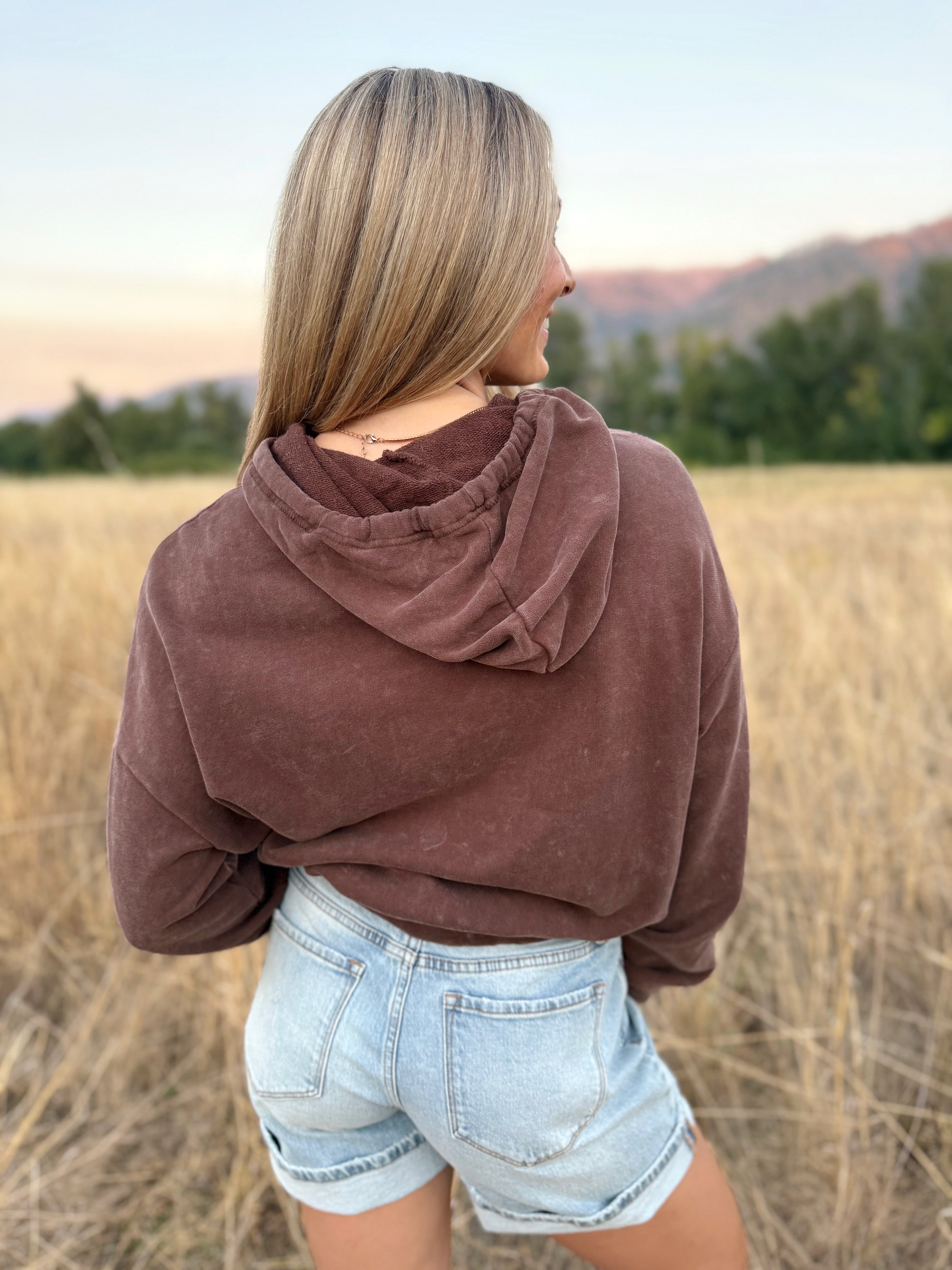 Cozy Wash Hoodie - DARK BROWN - willows clothing SWEATSHIRT