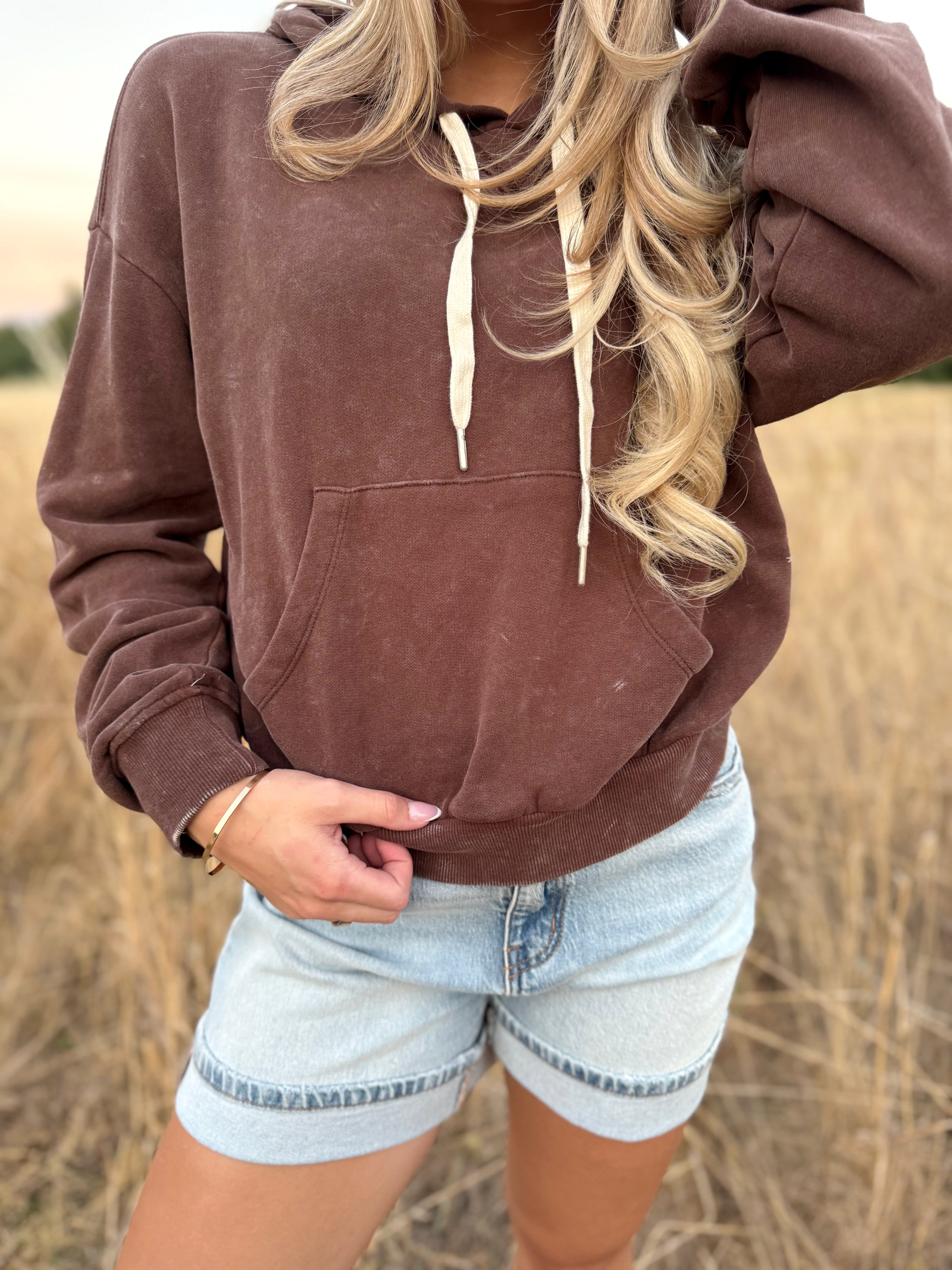 Cozy Wash Hoodie - DARK BROWN - willows clothing SWEATSHIRT