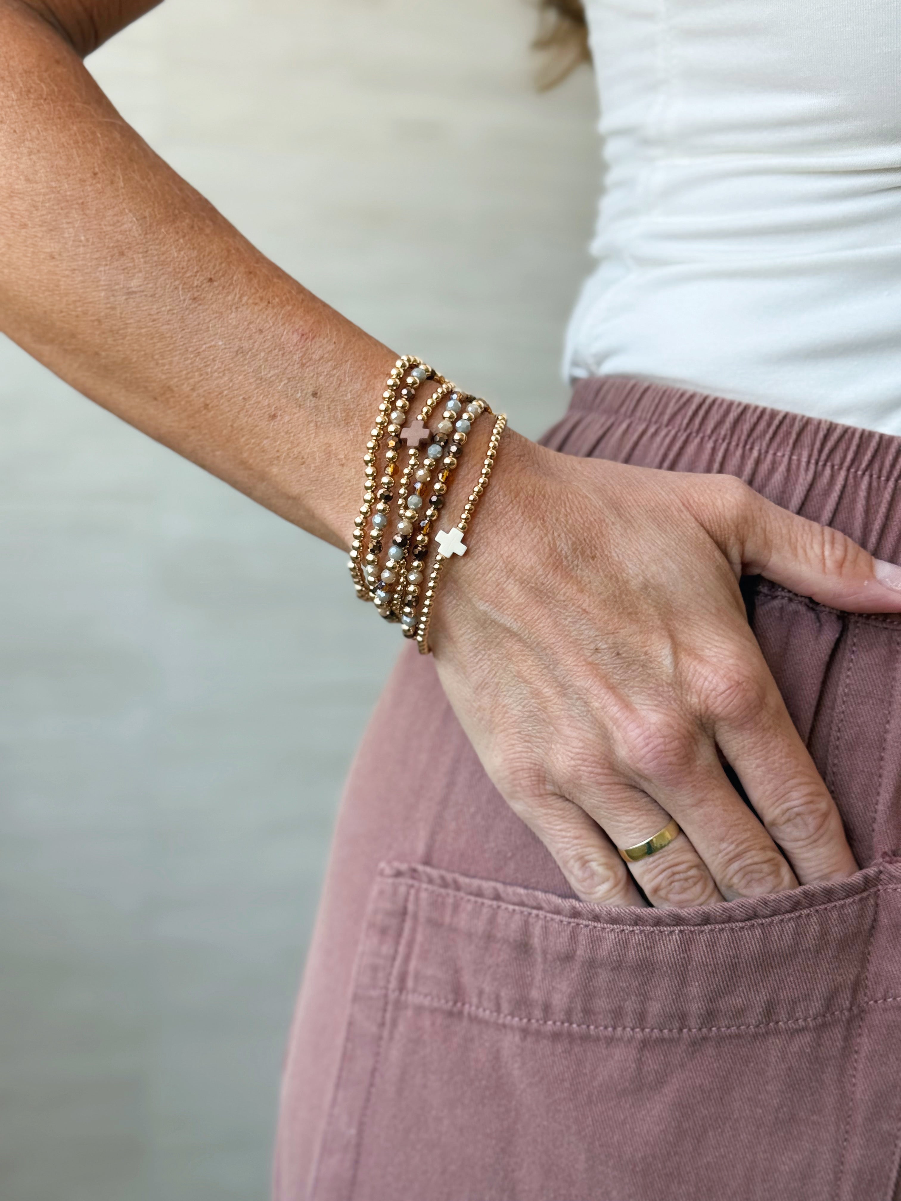 Cross Stretch Bracelet Set - BROWN - willows clothing Bracelets