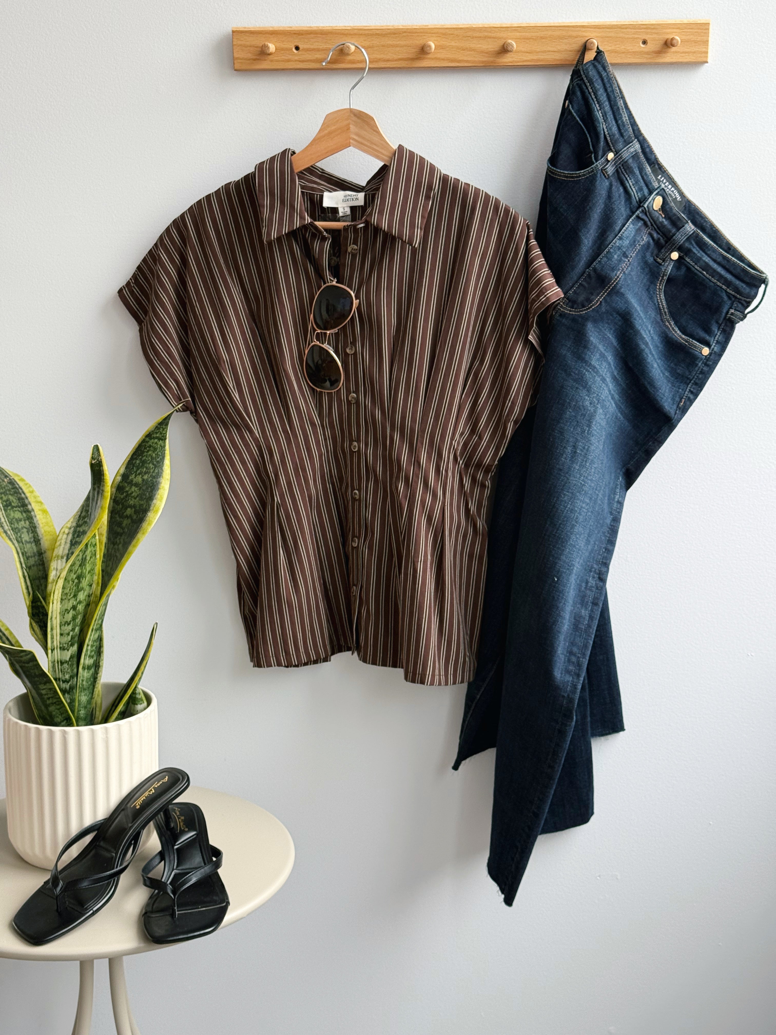 Danica Blouse - BROWN STRIPE - willows clothing BLOUSE