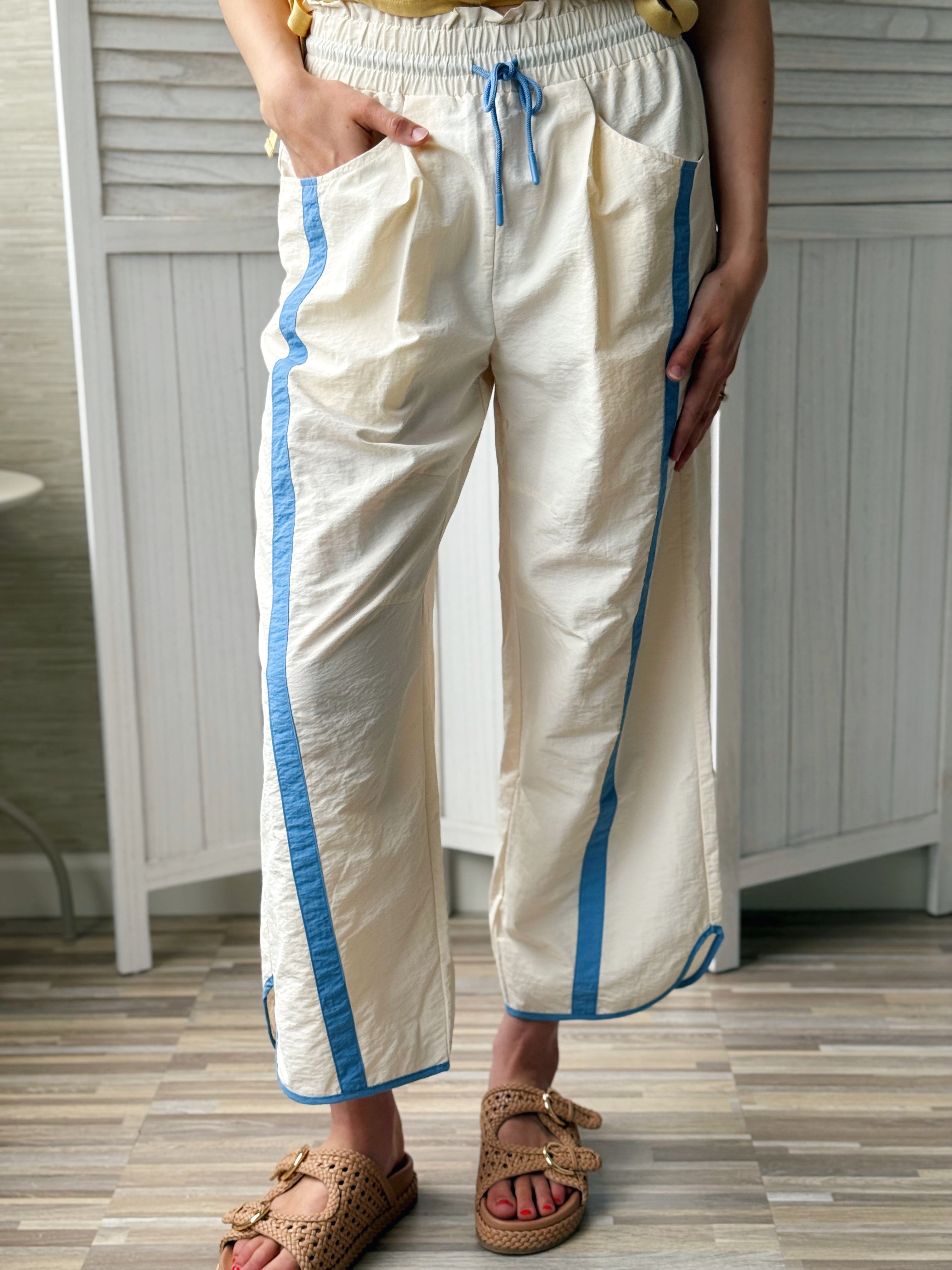 Deloris Pants - CREAM/BLUE - willows clothing PANTS