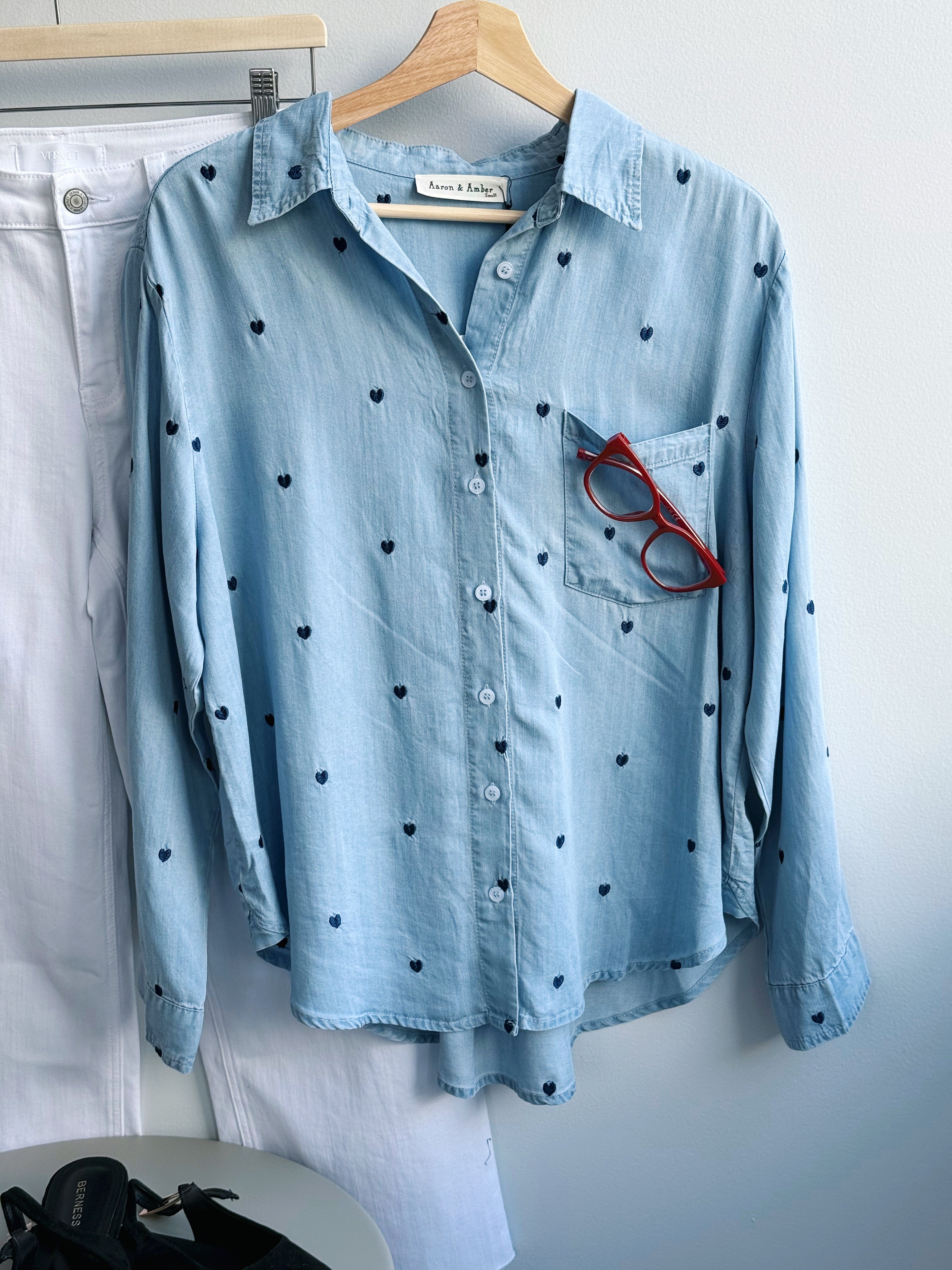 Denim Hearts Shirt - DENIM - willows clothing L/S SHIRT
