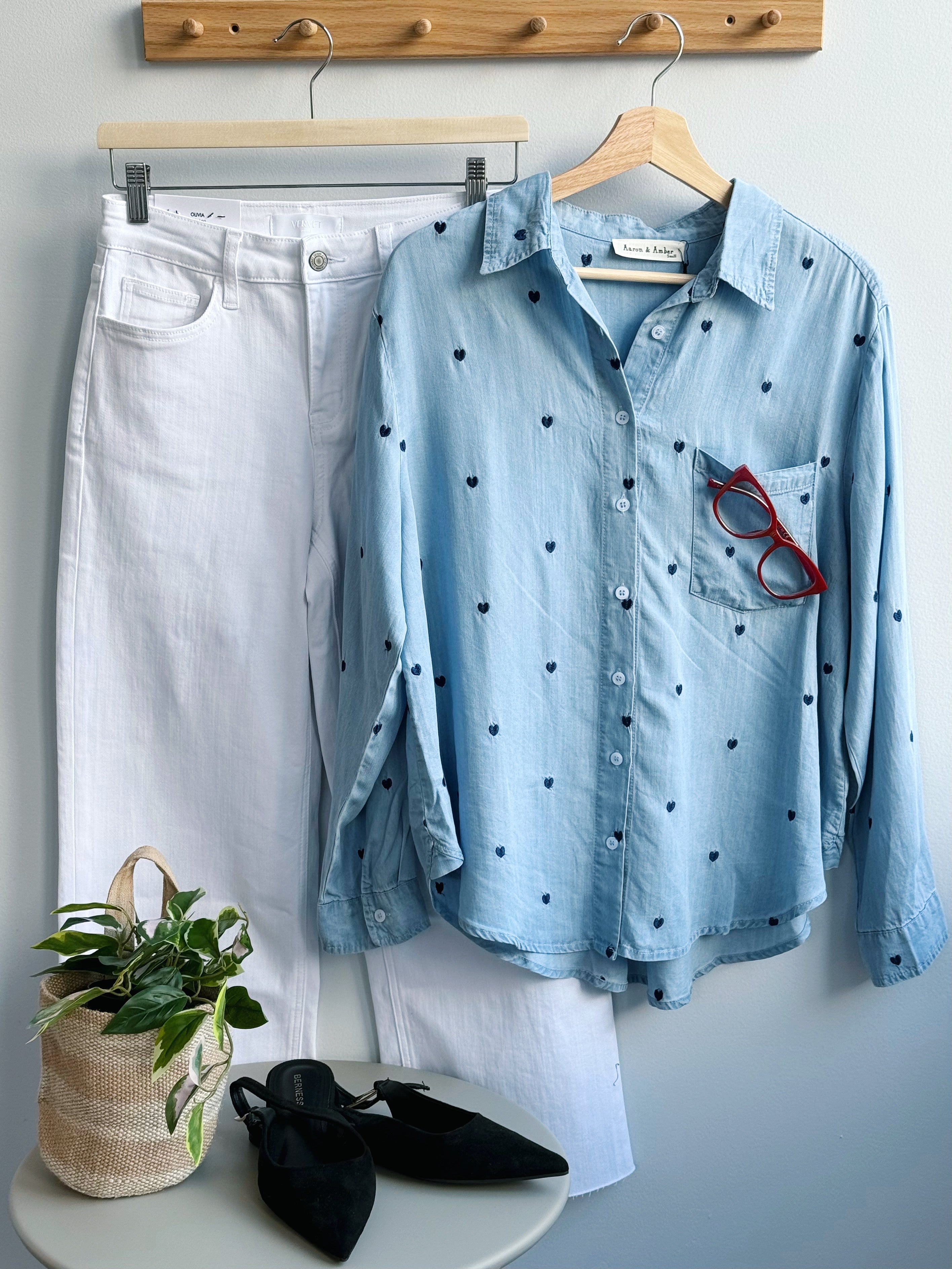 Denim Hearts Shirt - DENIM - willows clothing L/S SHIRT