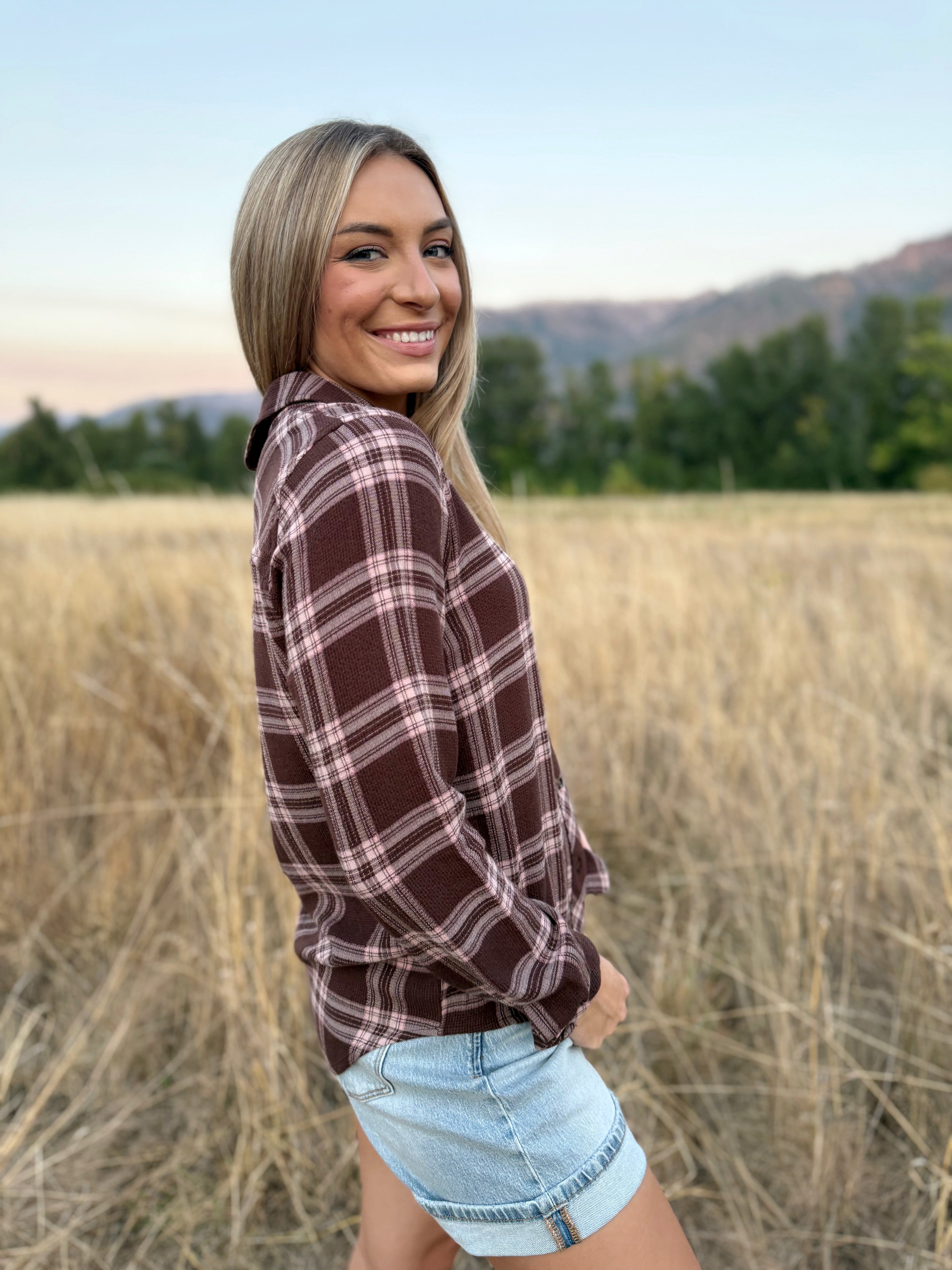 Dusty Rose Flannel - MAUVE ROSE PLAID - willows clothing L/S SHIRT