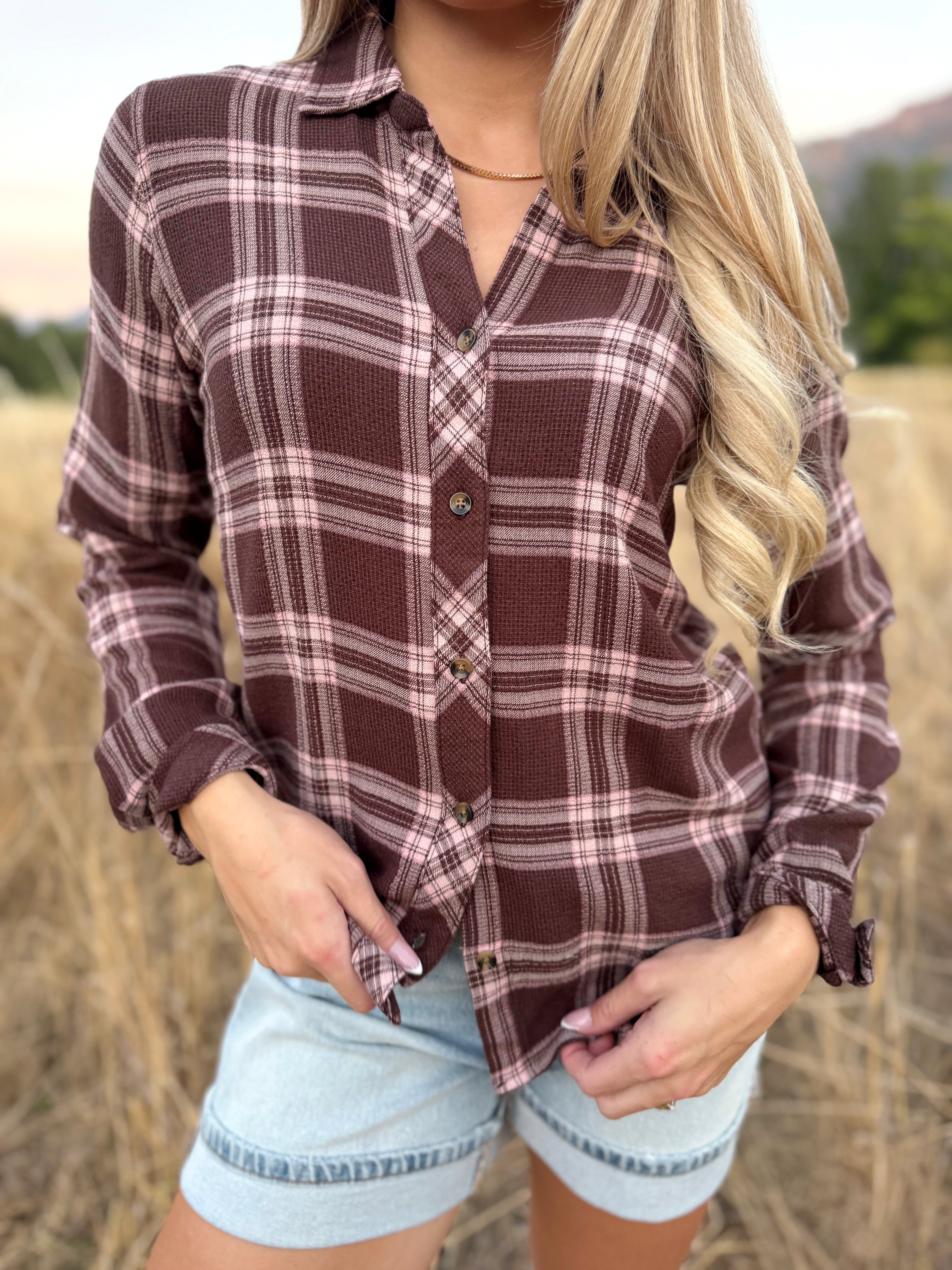 Dusty Rose Flannel - MAUVE ROSE PLAID - willows clothing L/S SHIRT