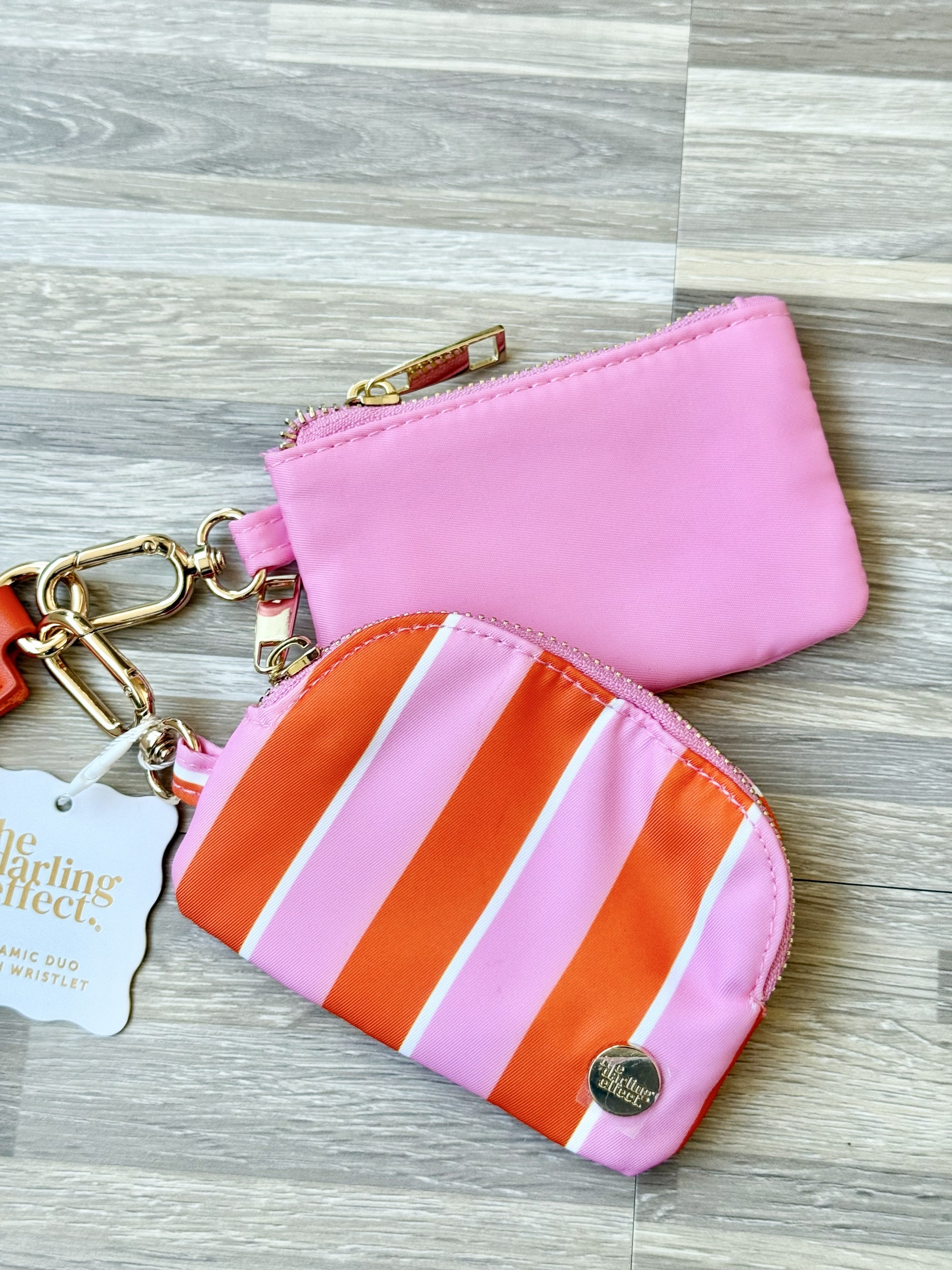 Dynamic Duo Pouch Wristlet - SICILY PINK STRIPES - willows clothing WRISTLET