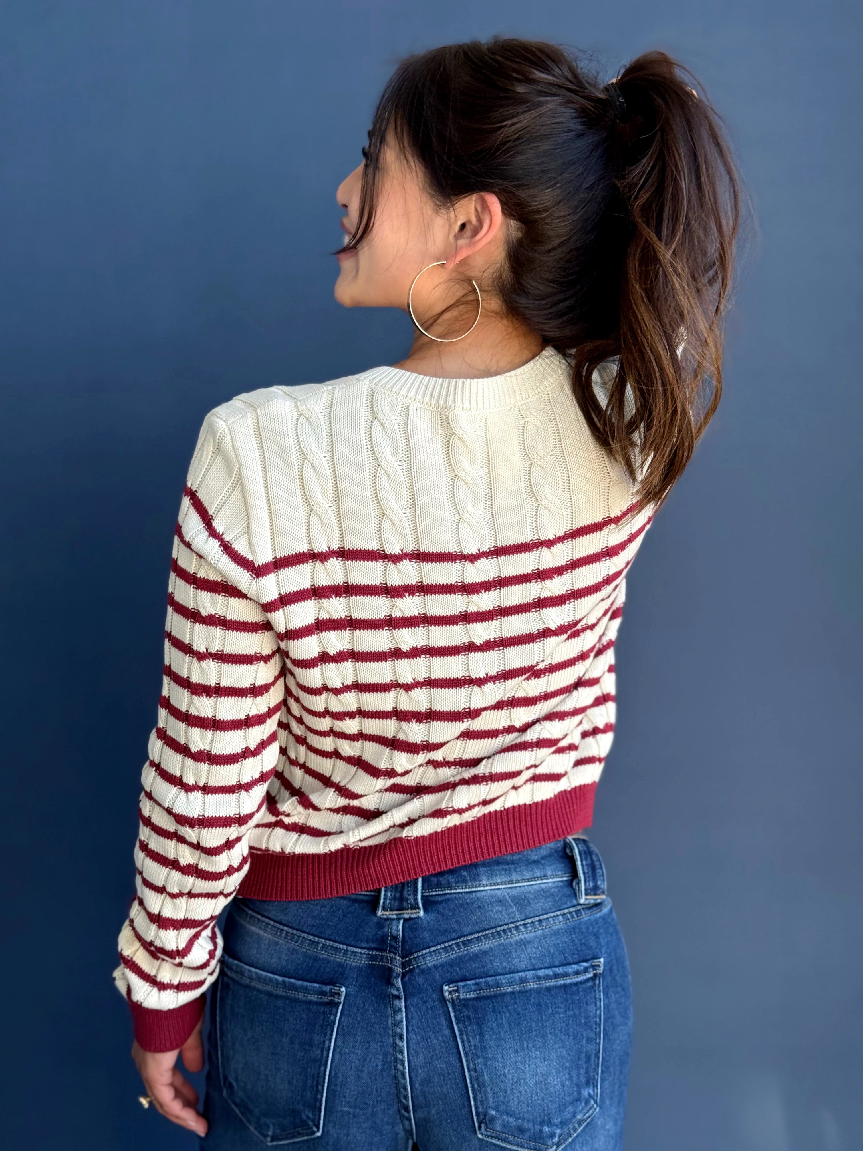 Easy A Cardigan - CREAM/BERRY - willows clothing Cardigan