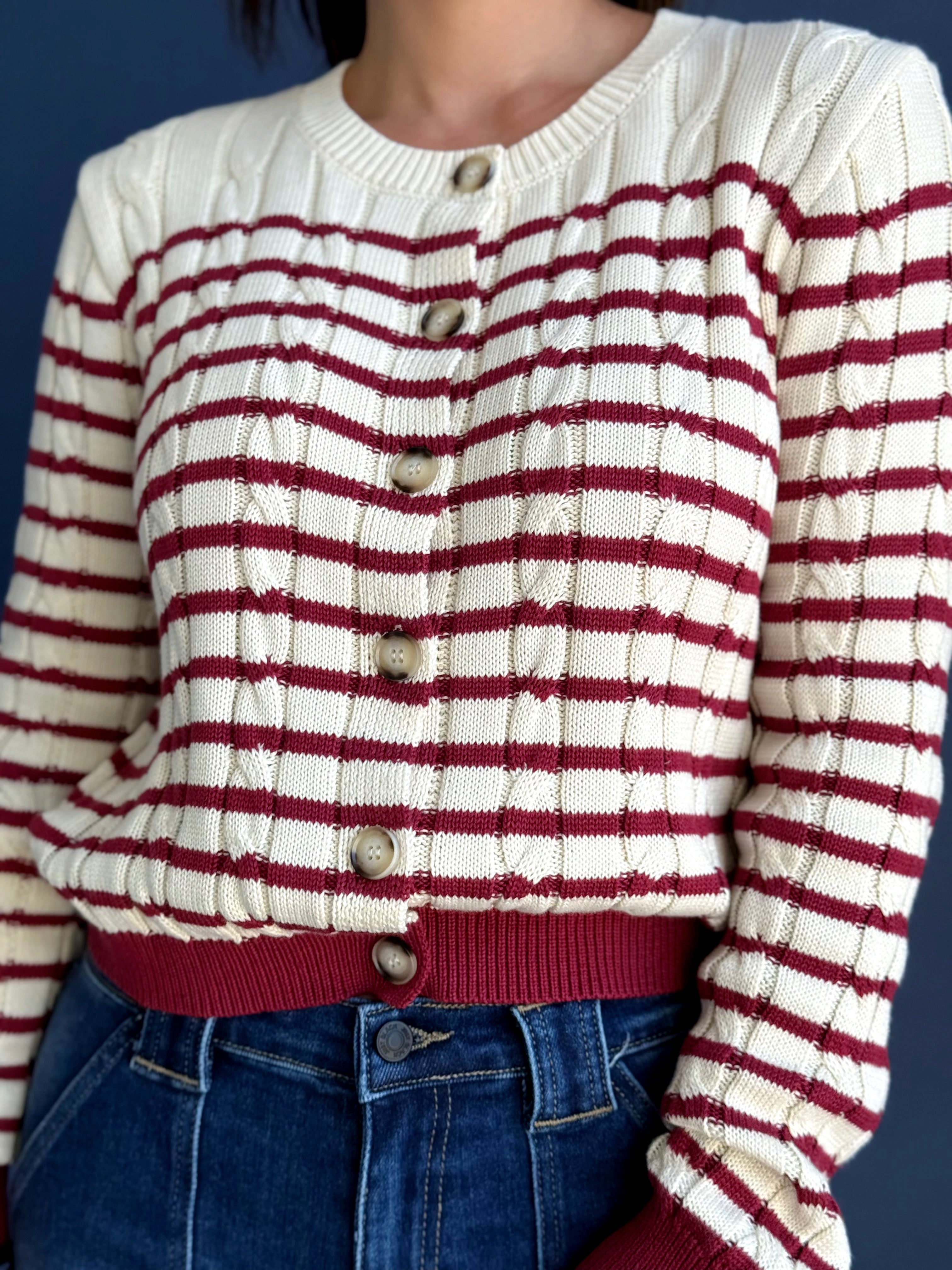 Easy A Cardigan - CREAM/BERRY - willows clothing Cardigan
