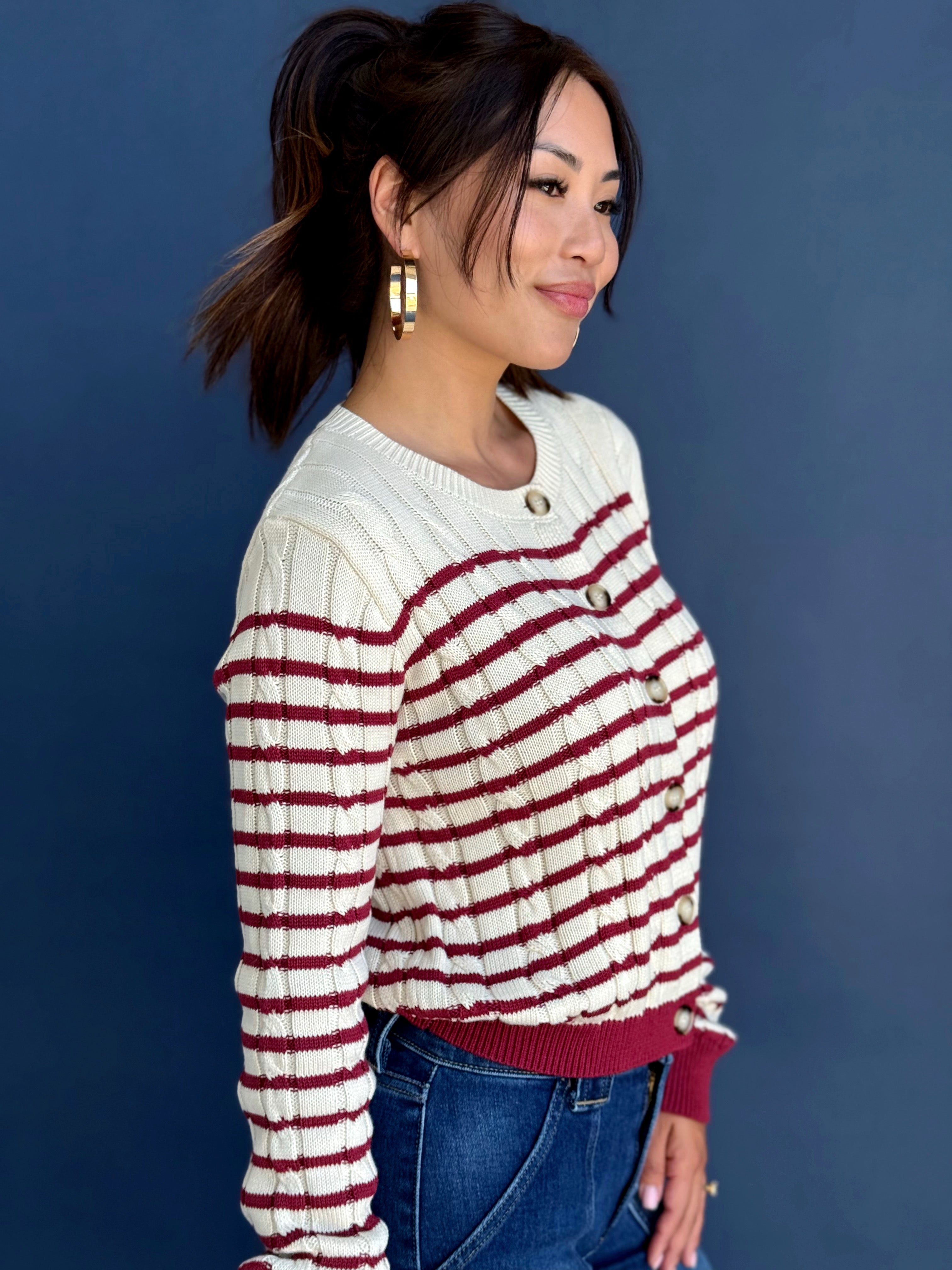 Easy A Cardigan - CREAM/BERRY - willows clothing Cardigan