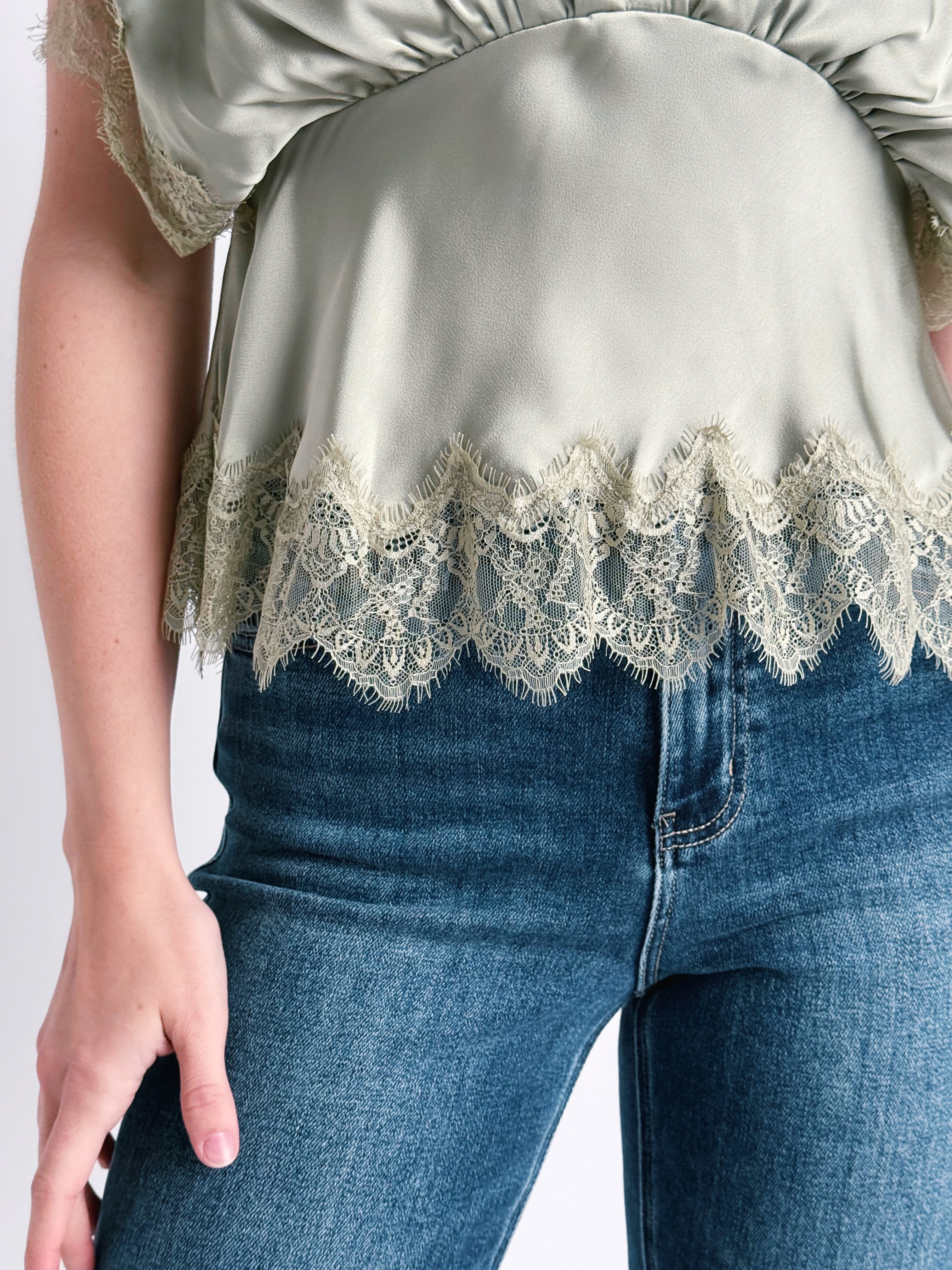 Edie Satin Blouse - SAGE - willows clothing BLOUSE