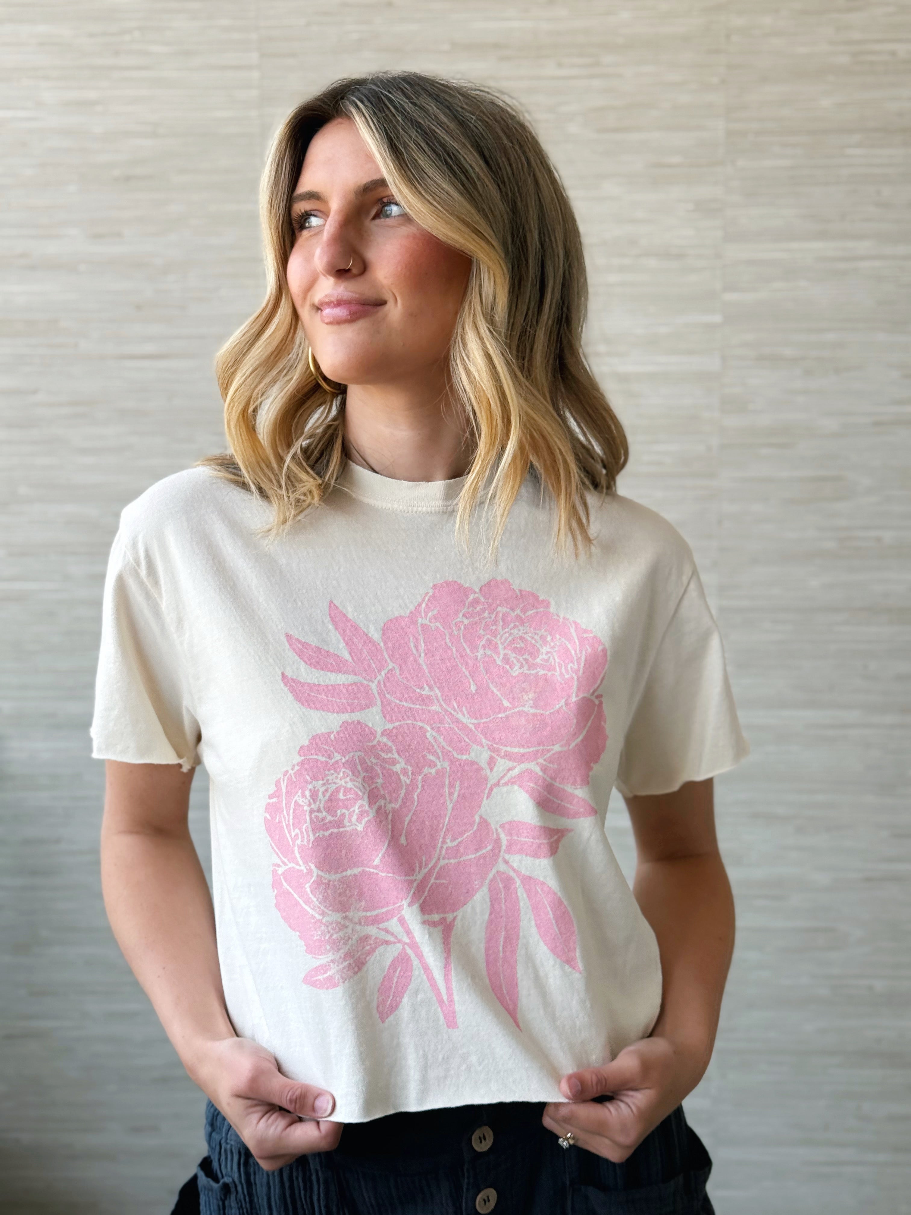 Elora Flower Top - IVORY - willows clothing S/S SHIRT