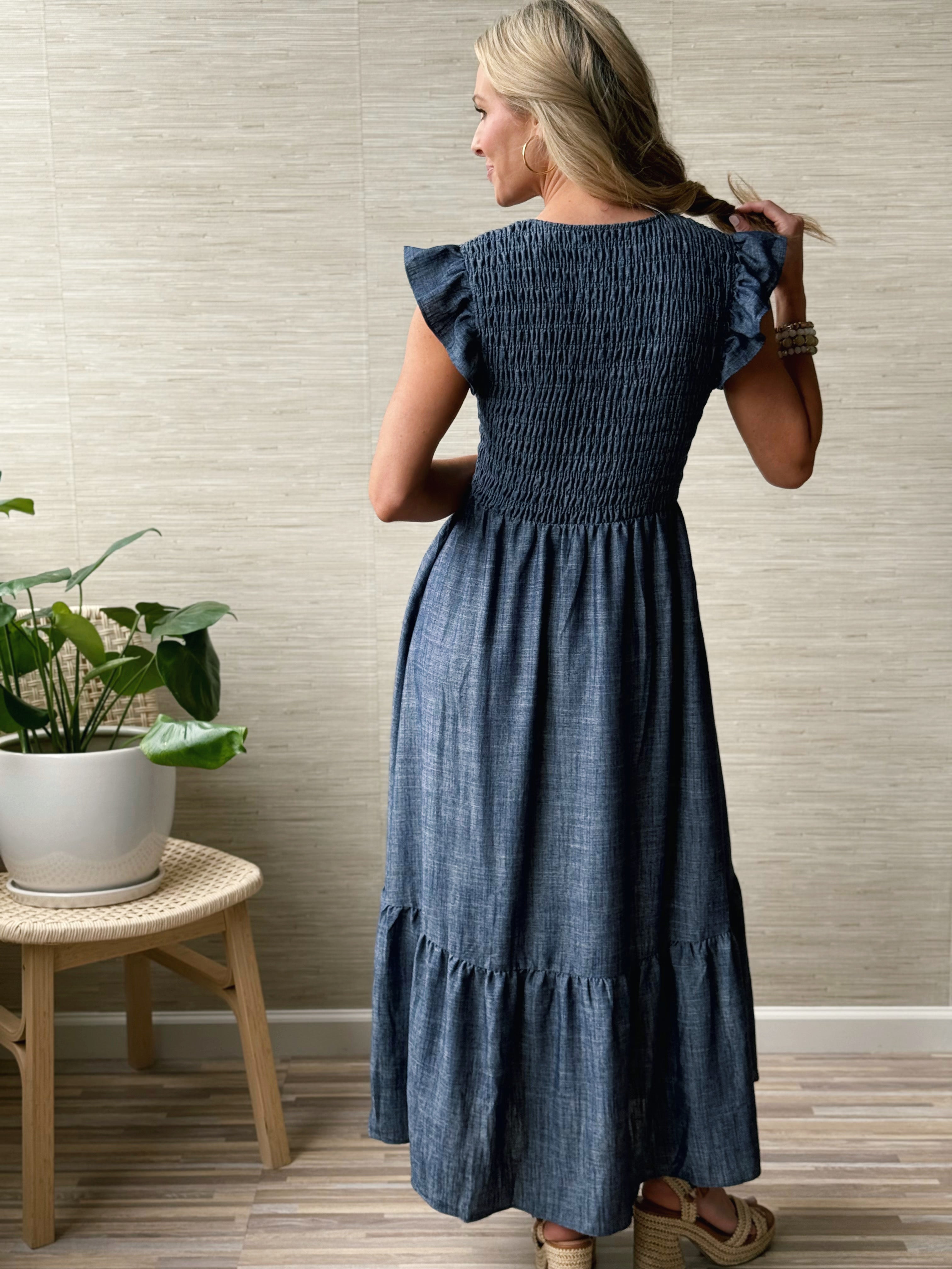Emily Dress - DENIM BLUE - willows clothing Long Dress