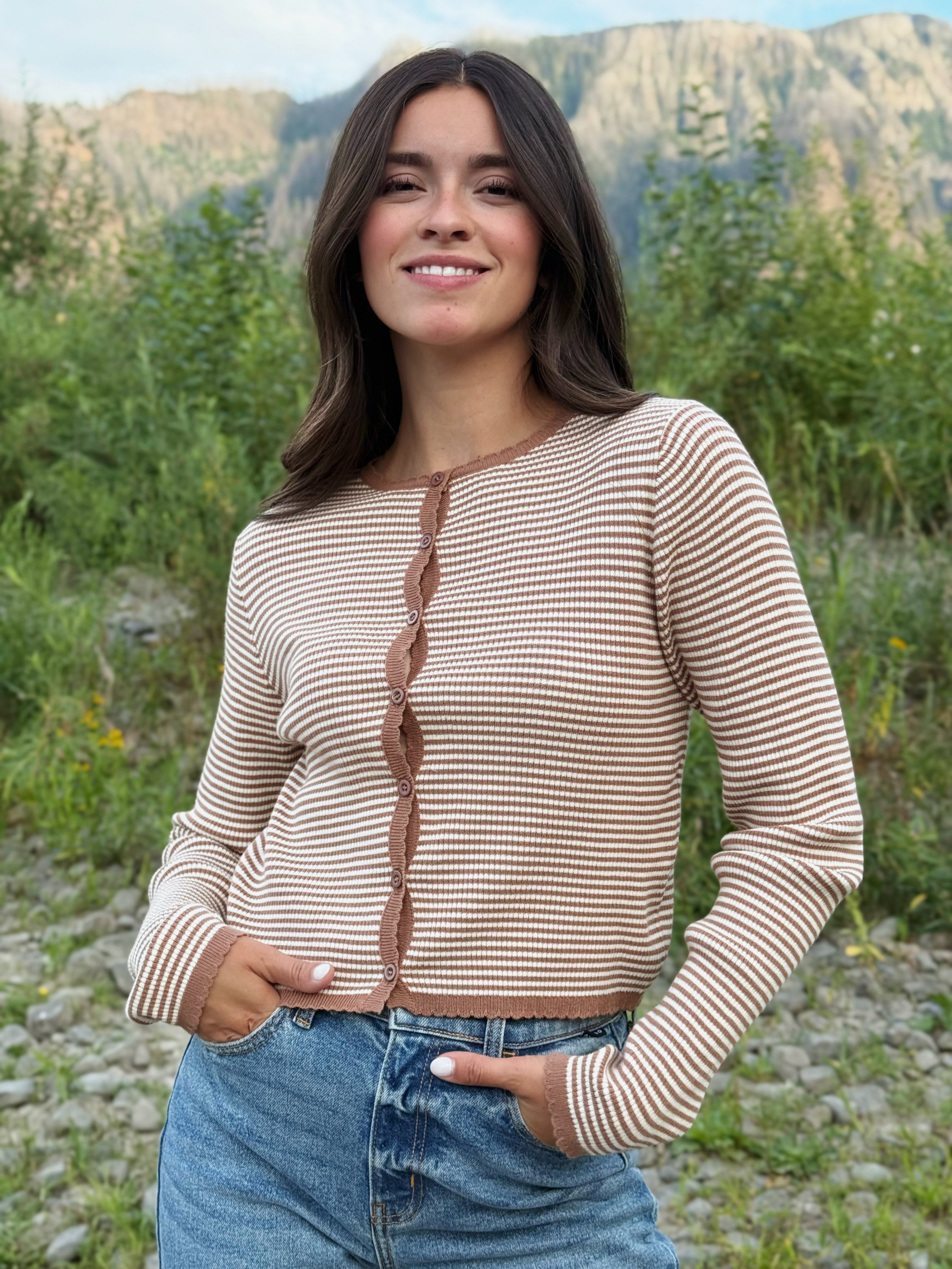 Erin Cardigan - MOCHA/CREAM - willows clothing Cardigan