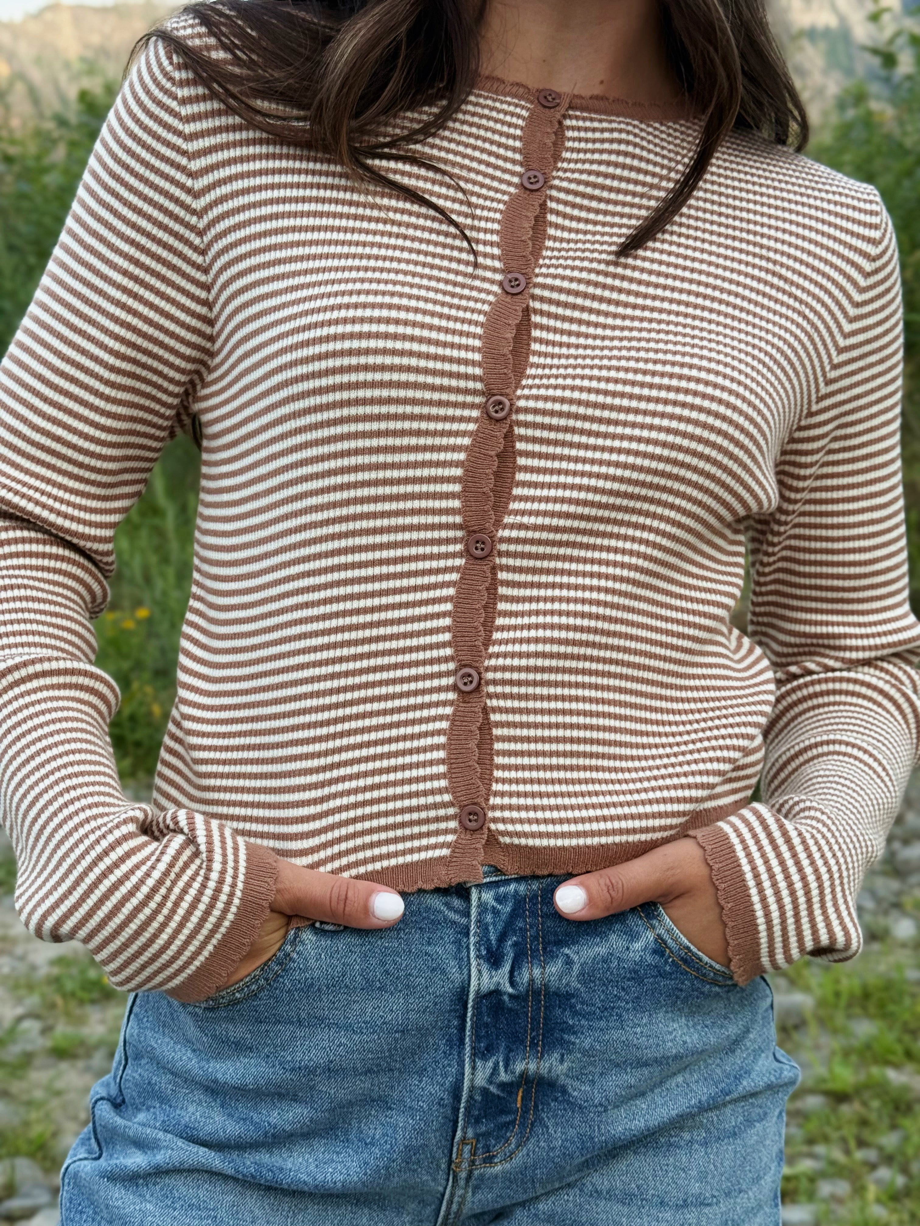 Erin Cardigan - MOCHA/CREAM - willows clothing Cardigan