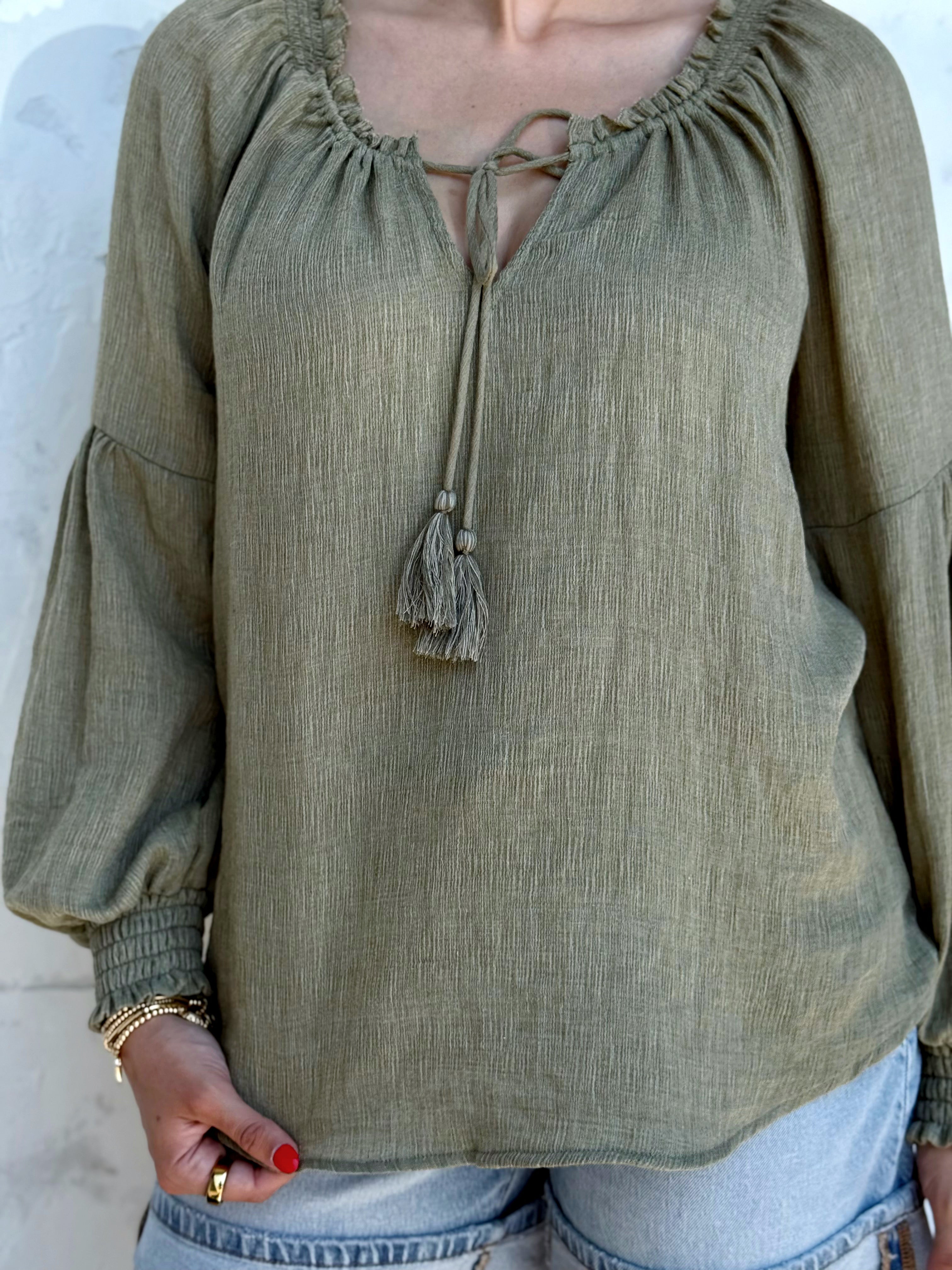 Estella Blouse - OLIVE - willows clothing BLOUSE