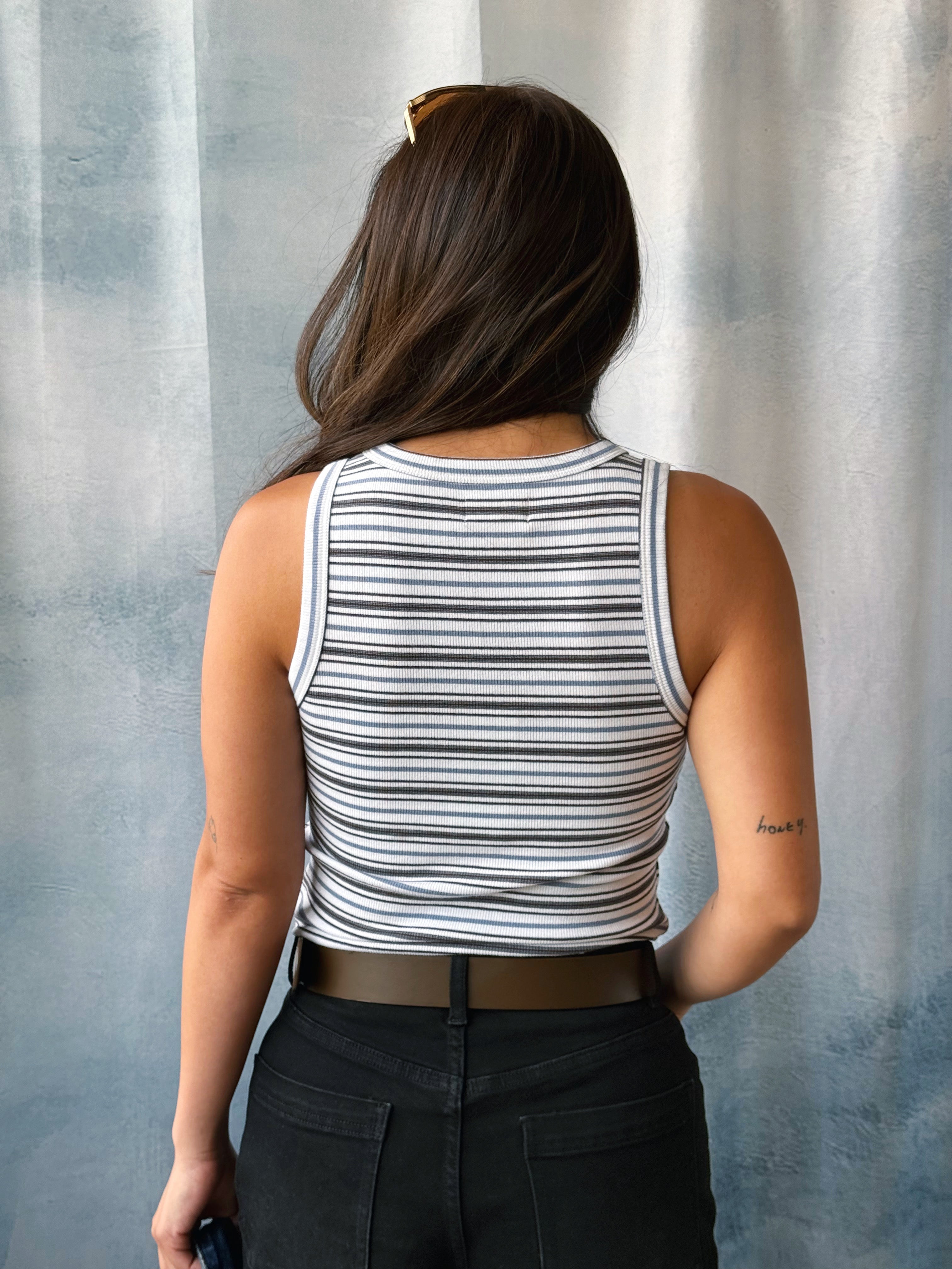 Ethel Tank - WHITE MULTI STRIPE - willows clothing TANKS