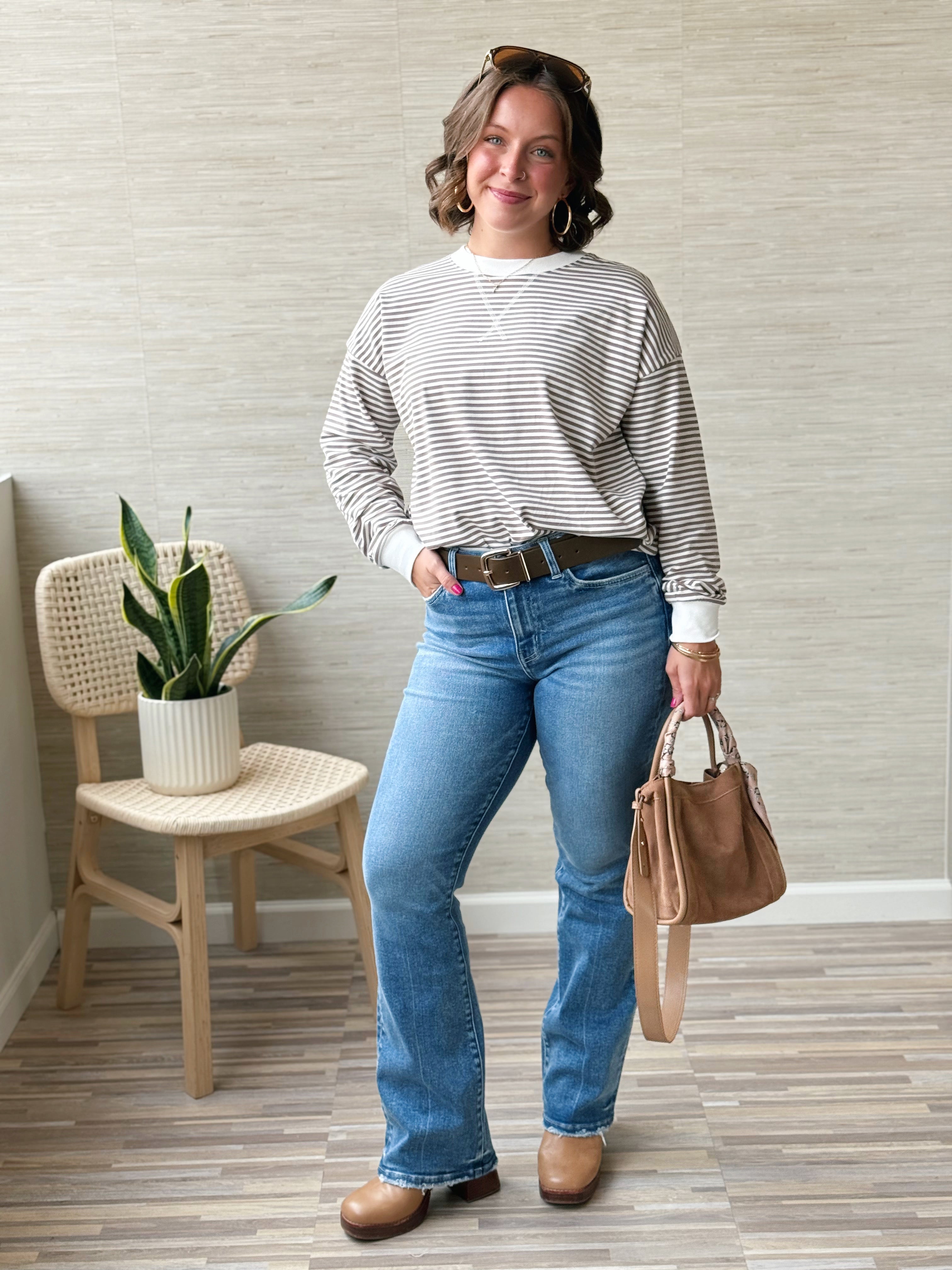 Everyday Stripe Pullover - CHARCOAL - willows clothing SWEATSHIRT