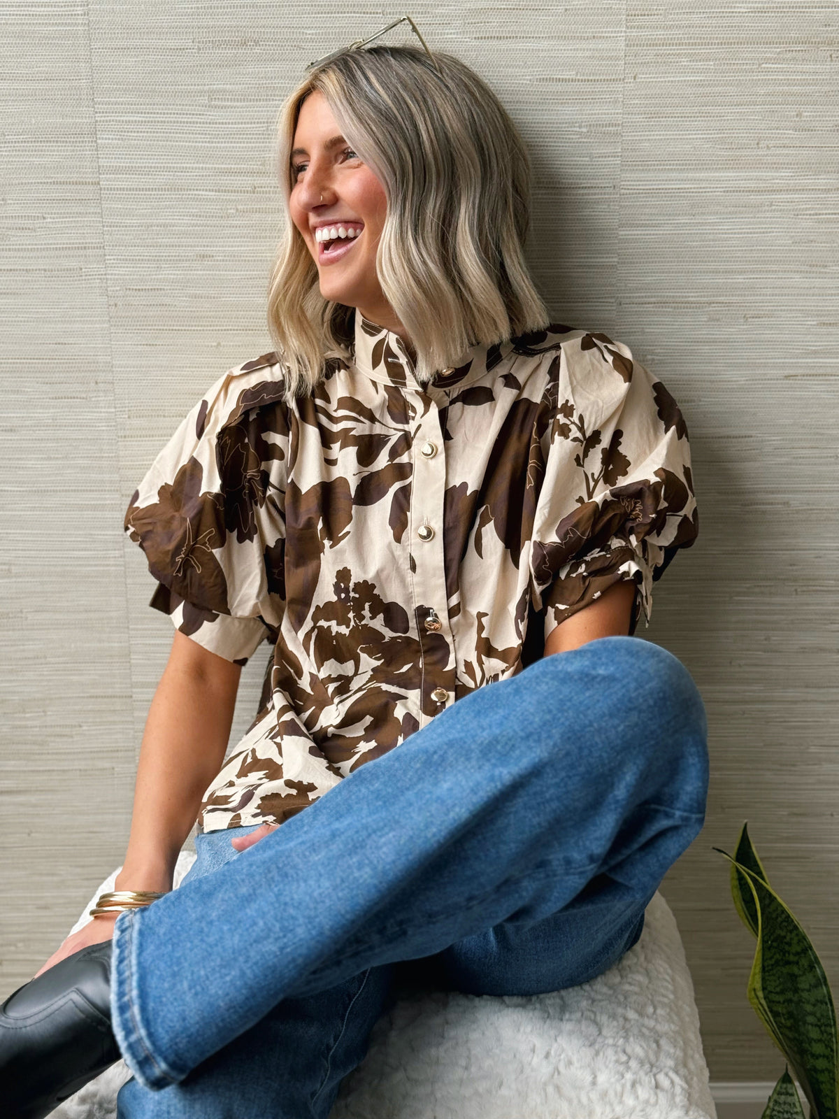 Fall Flowers Blouse - BROWN - willows clothing BLOUSE