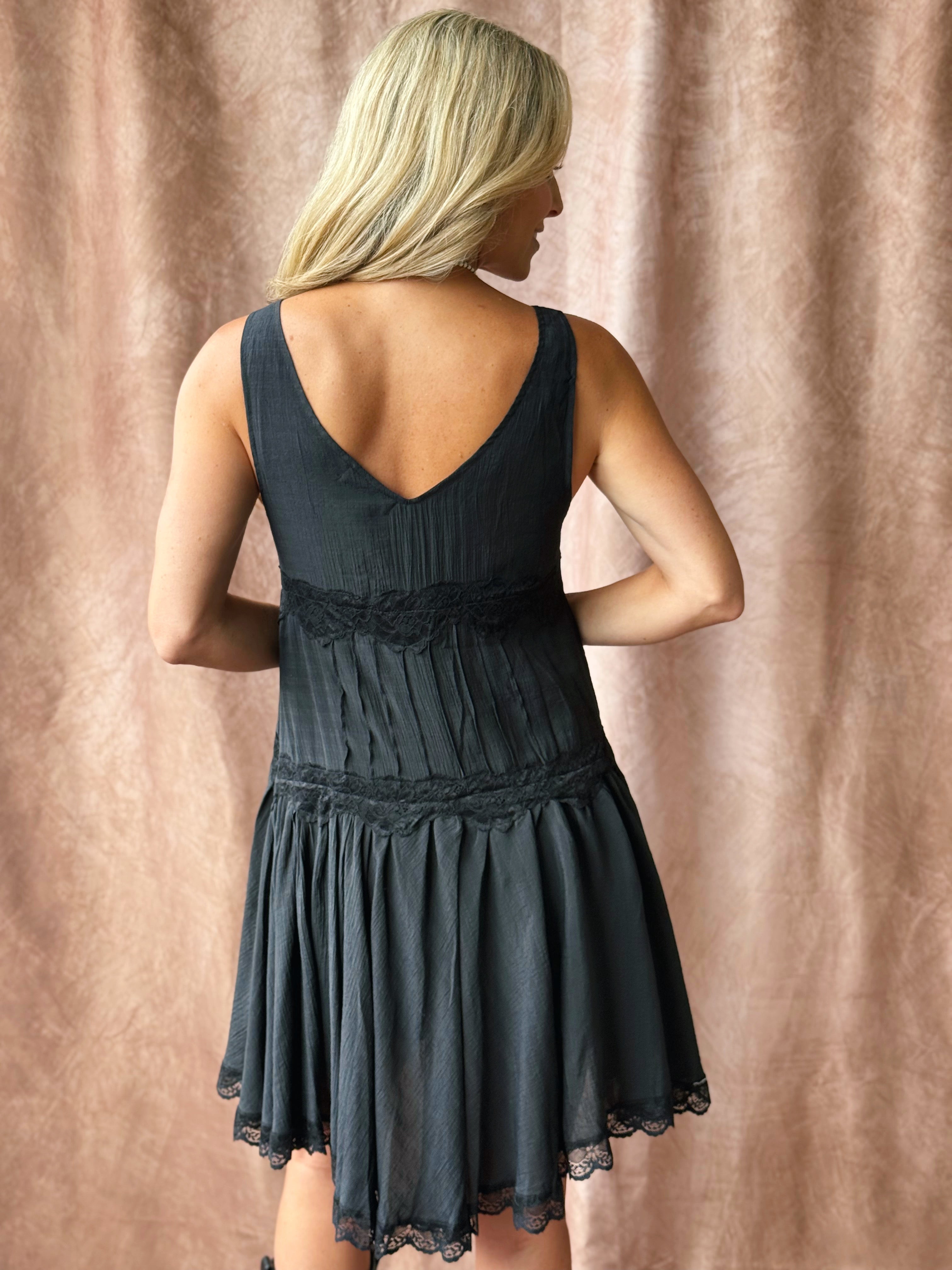 Fallen Leaves Dress - BLACK - willows clothing SHORT DRESS