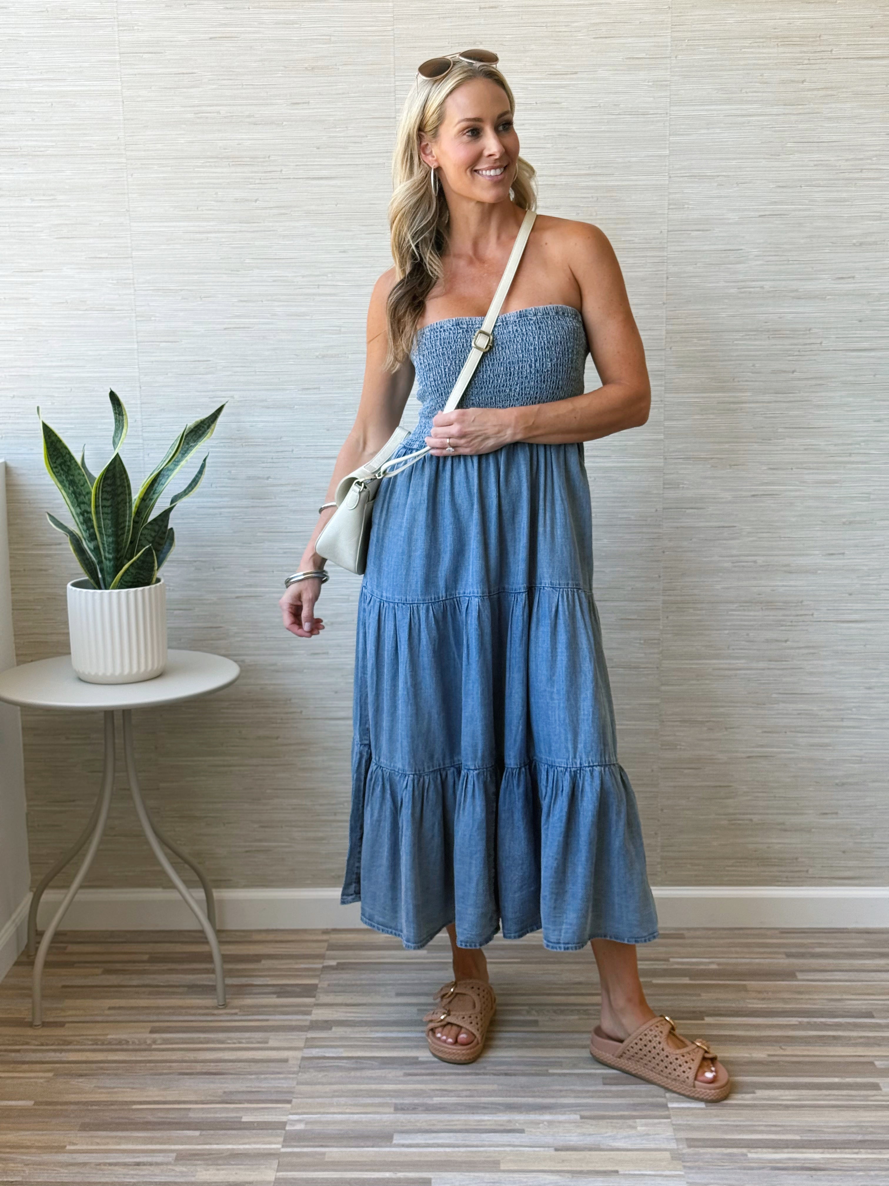 Fallon Midi Dress - WASHED DENIM - willows clothing MIDI DRESS