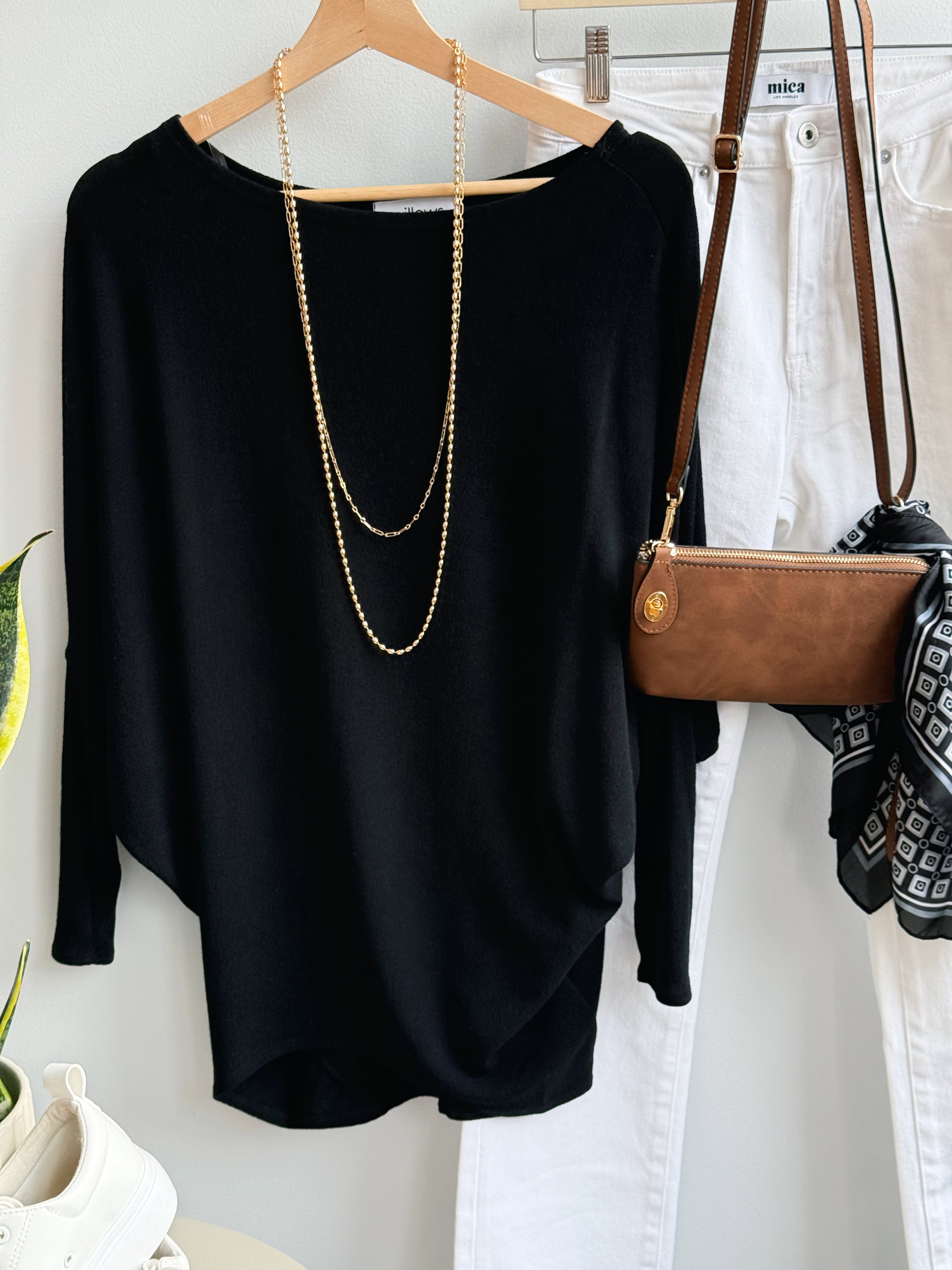Favorite Comfy Tunic - BLACK - willows clothing L/S Shirt