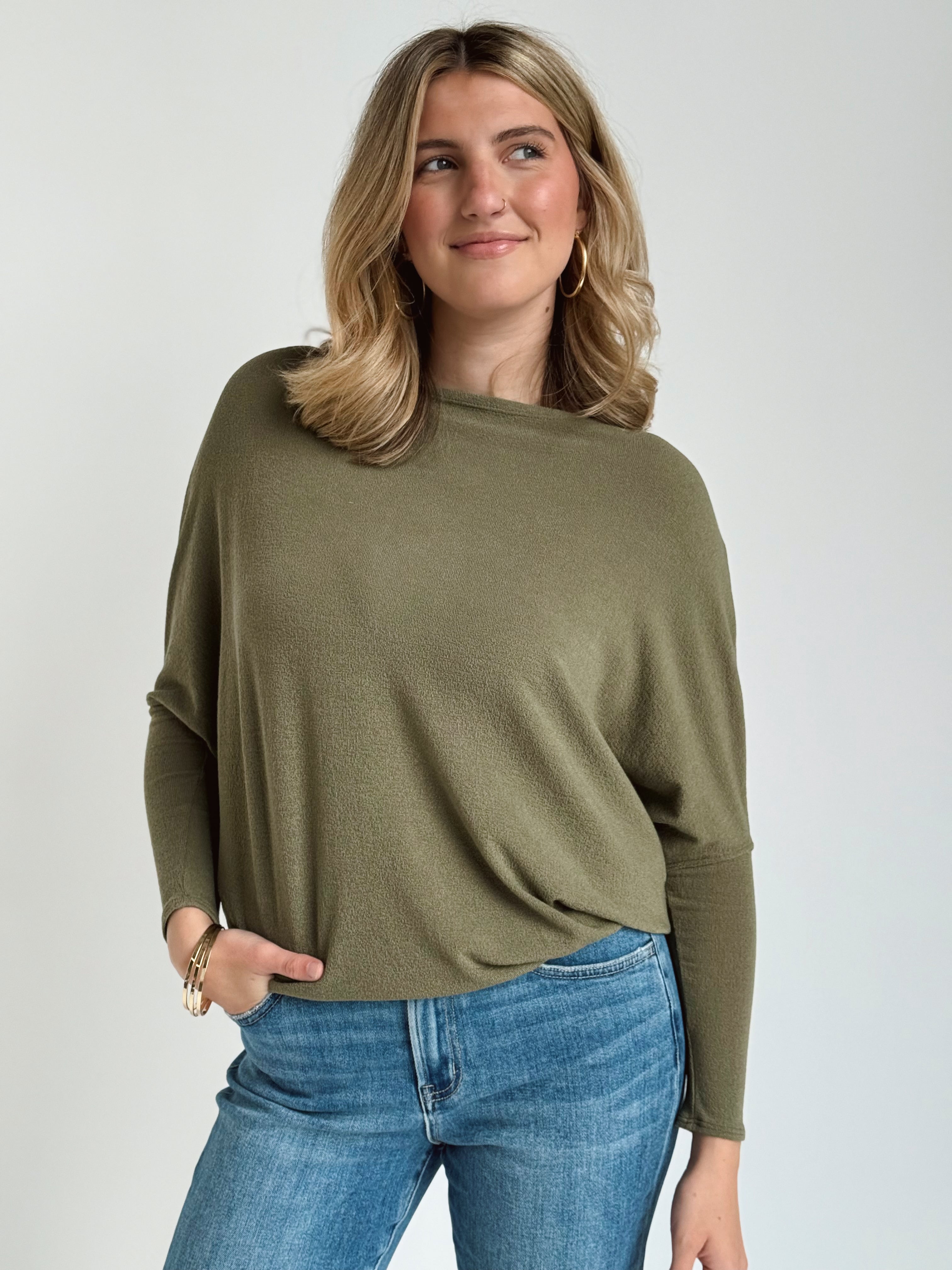 Favorite Comfy Tunic - OLIVE - willows clothing L/S Shirt