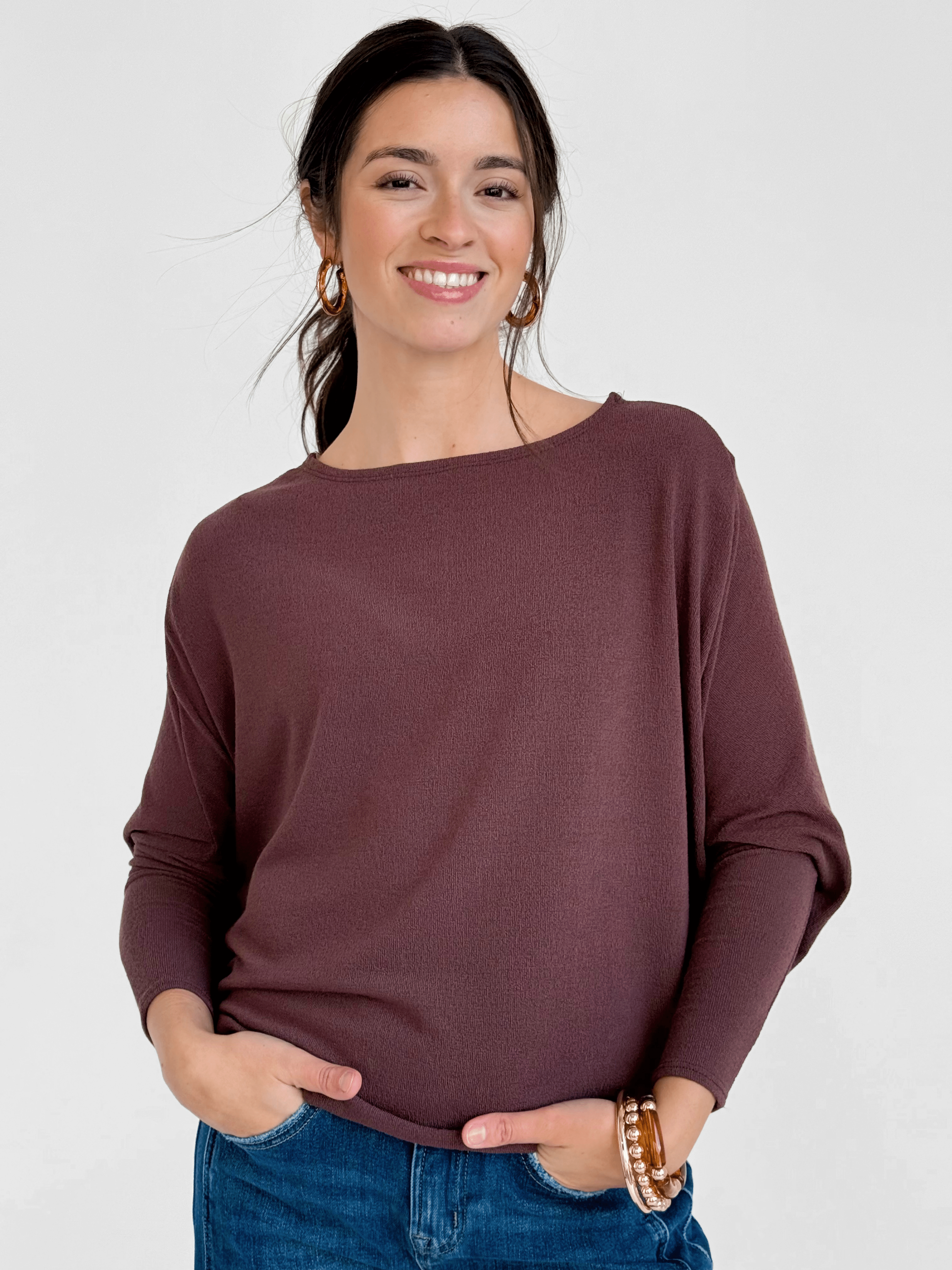 Favorite Comfy Tunic - RAISIN - willows clothing L/S Shirt