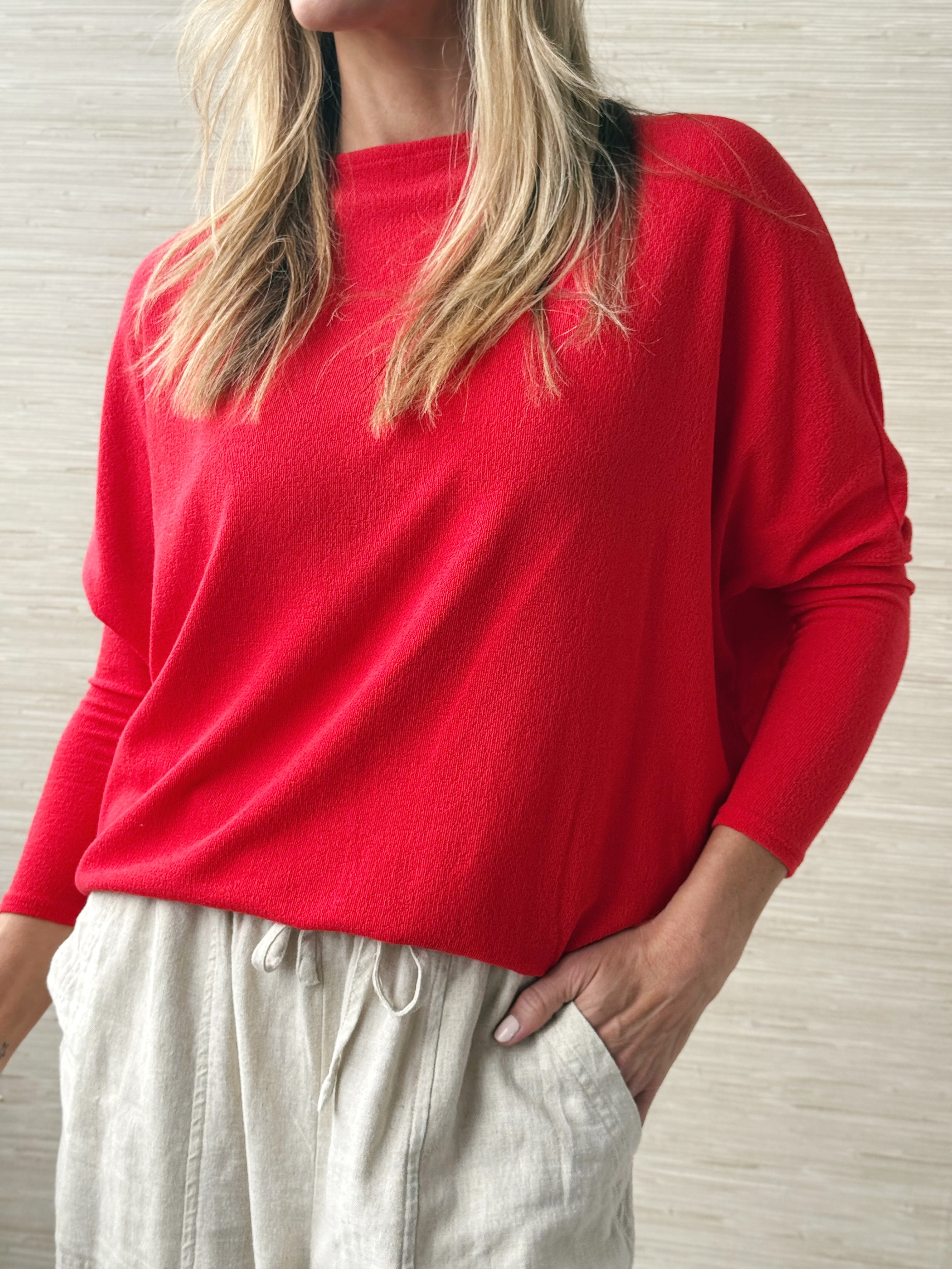 Favorite Comfy Tunic - TOMATO RED - willows clothing L/S Shirt