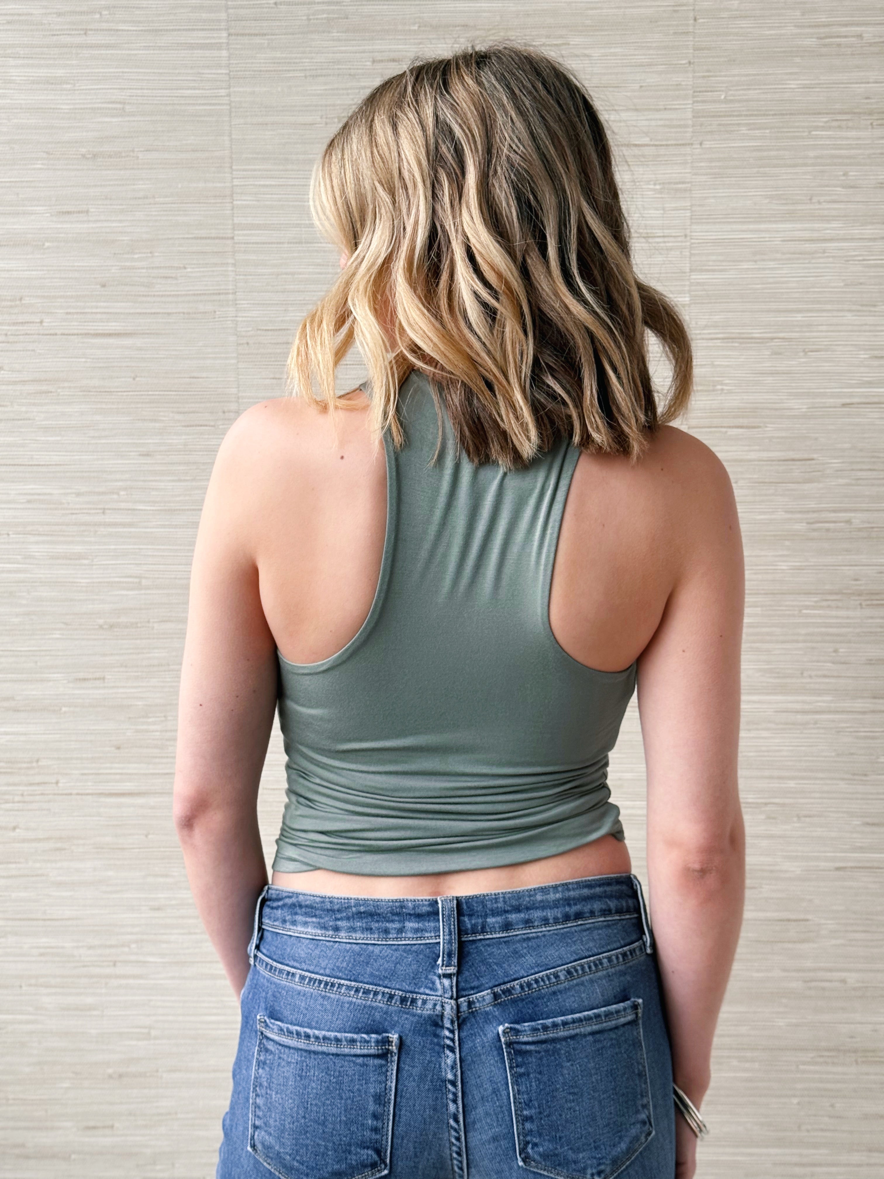 Final Touch High Neck Tank - NEW DARK SAGE - willows clothing TANK