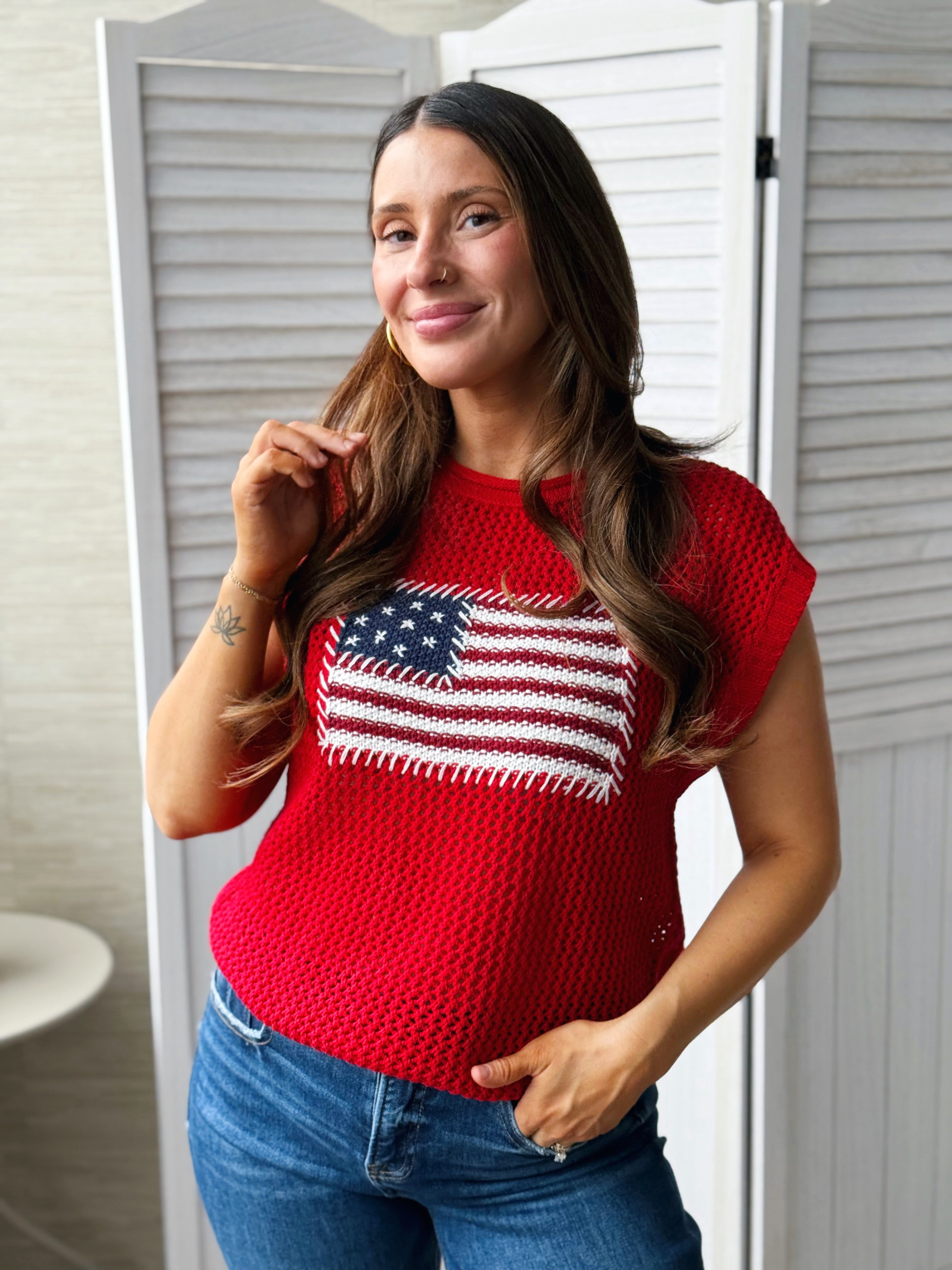 Flag Sweater Tank - RED - willows clothing S/S SHIRT