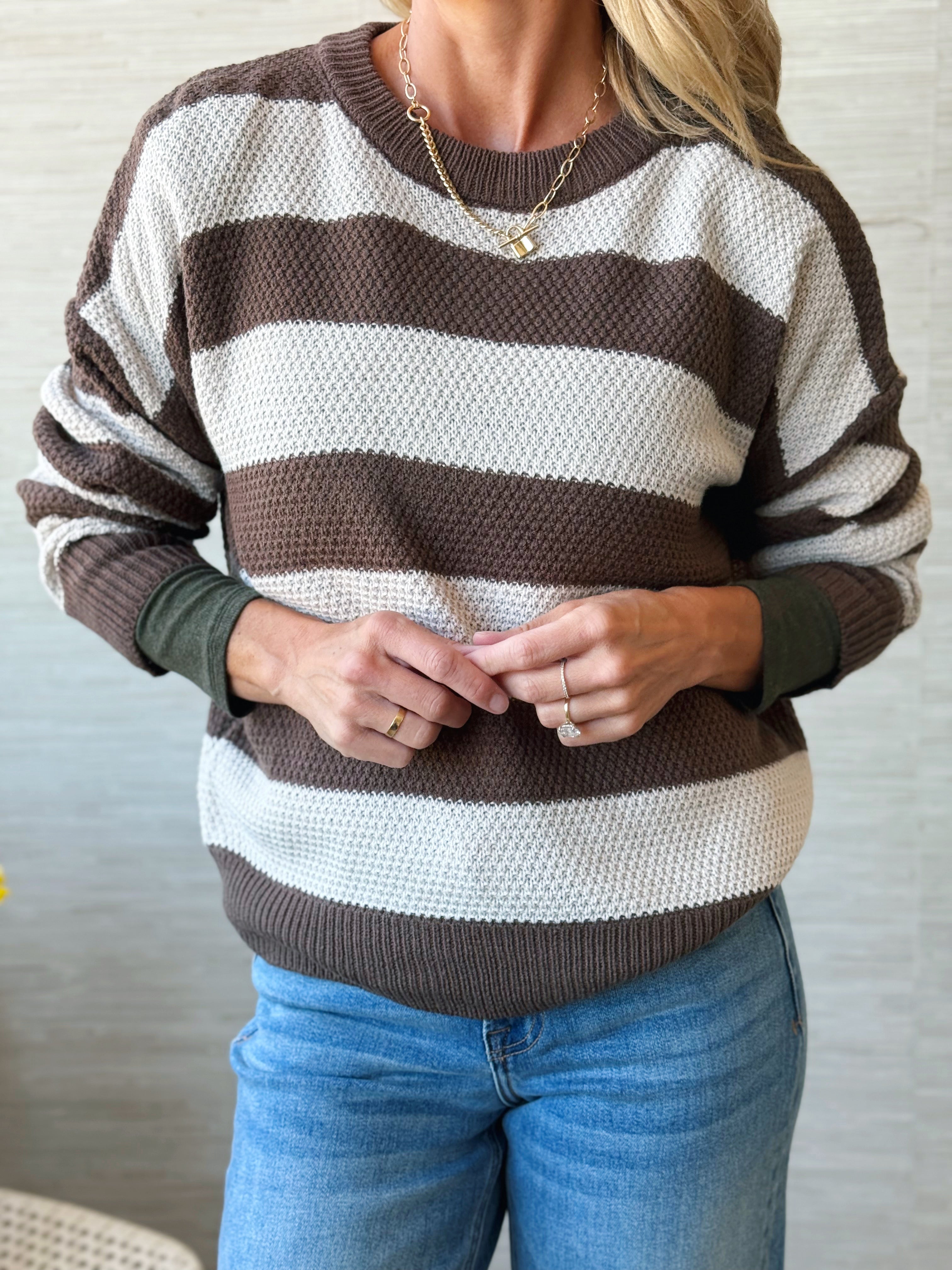 Fuji Stripe Sweater - BROWN - willows clothing SWEATER