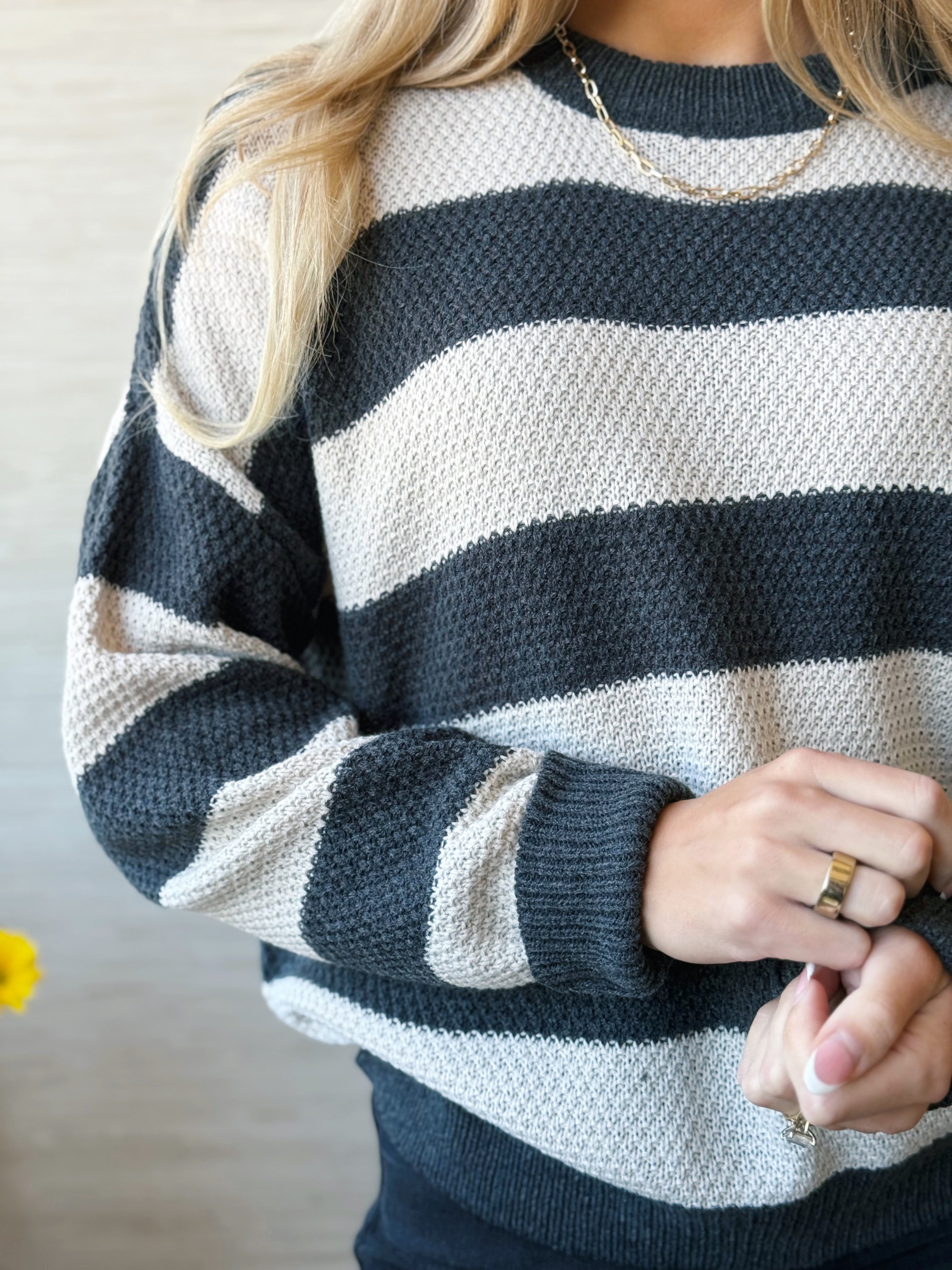 Fuji Stripe Sweater- CHARCOAL - willows clothing SWEATER
