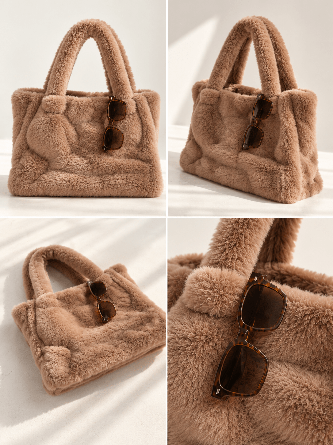 Fuzzy Tote Bag - TAN - willows clothing TOTE
