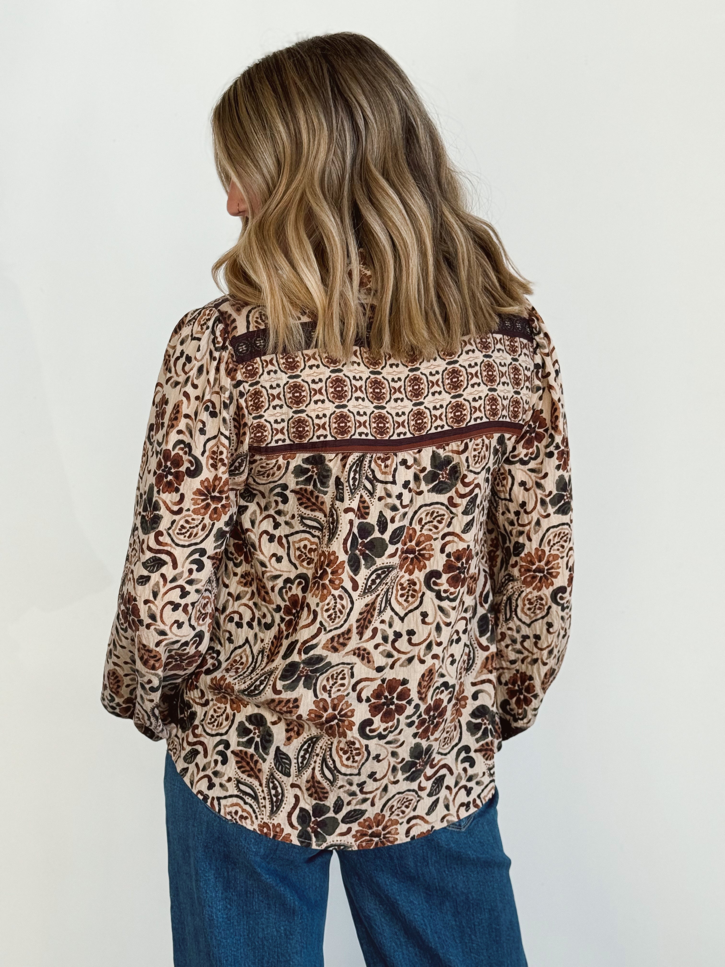 Genny Blouse - CREAM/BROWN - willows clothing BLOUSE