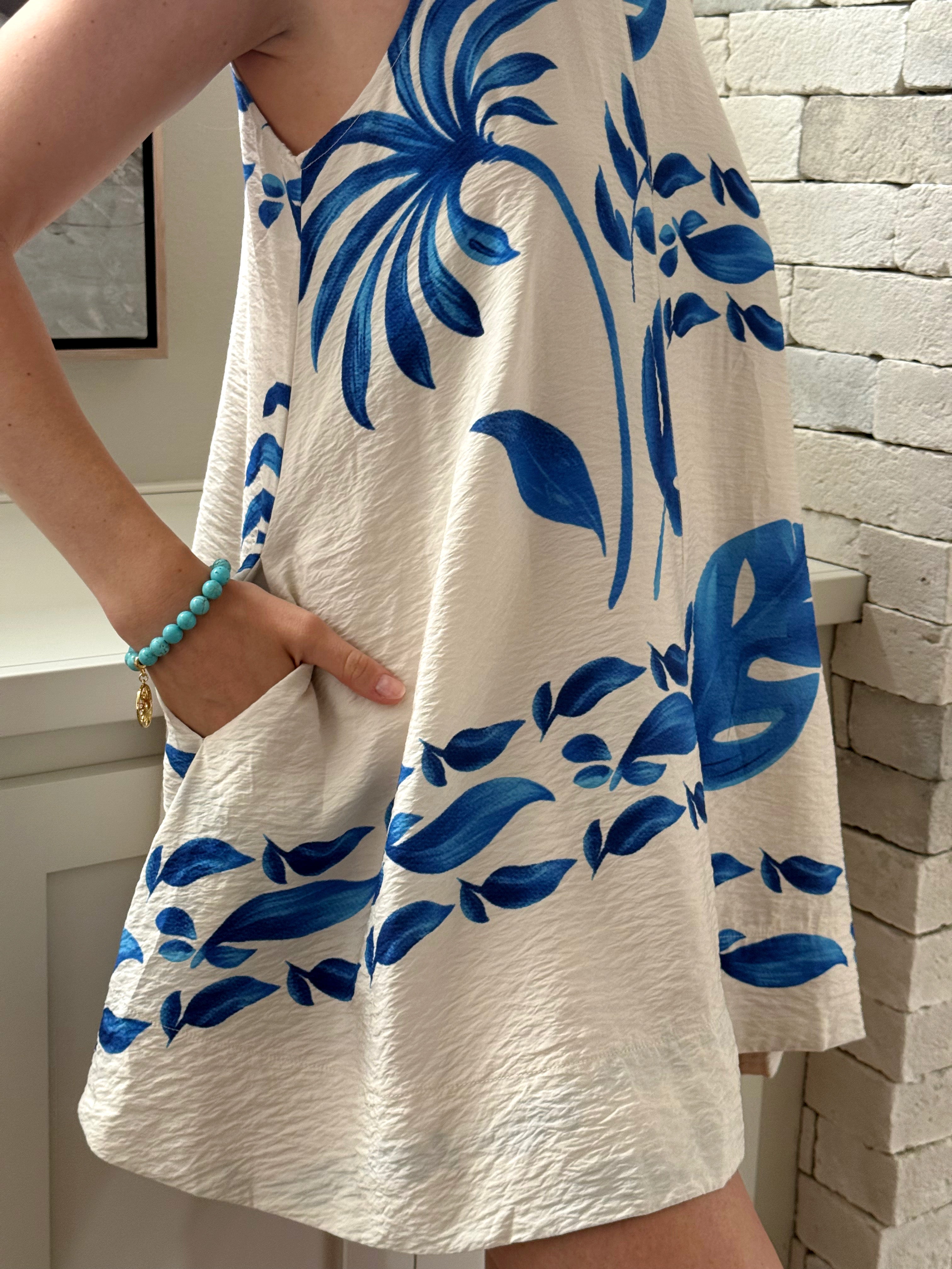 Georgia Dress - OFF WHITE/BLUE - willows clothing SHORT DRESS