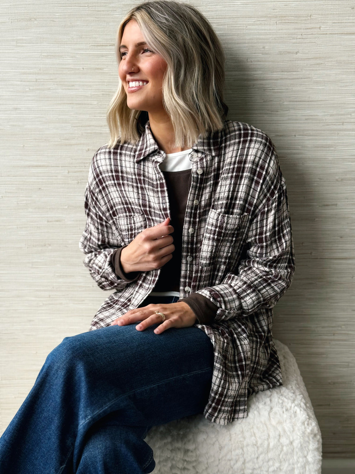 Gia Plaid Top - BROWN/ BEIGE - willows clothing L/S SHIRT