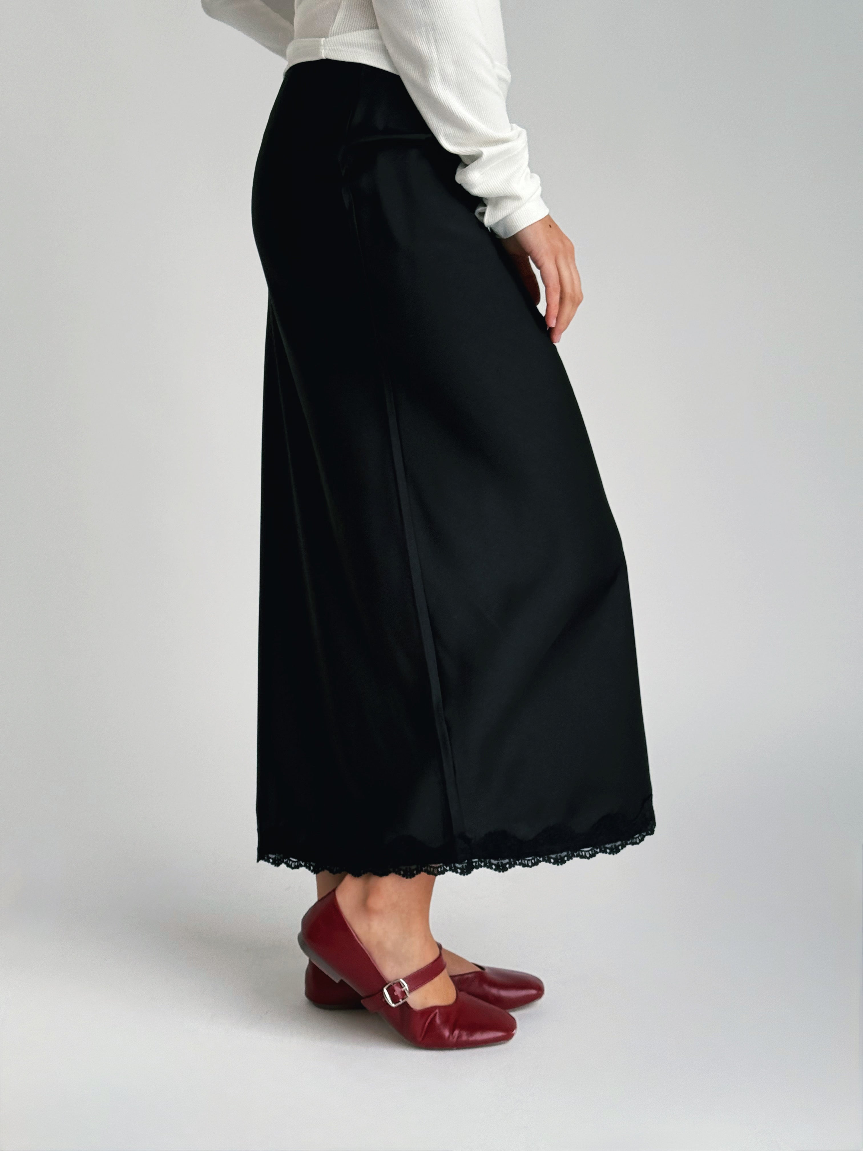 Gracella Satin Midi Skirt - BLACK - willows clothing MIDI SKIRT