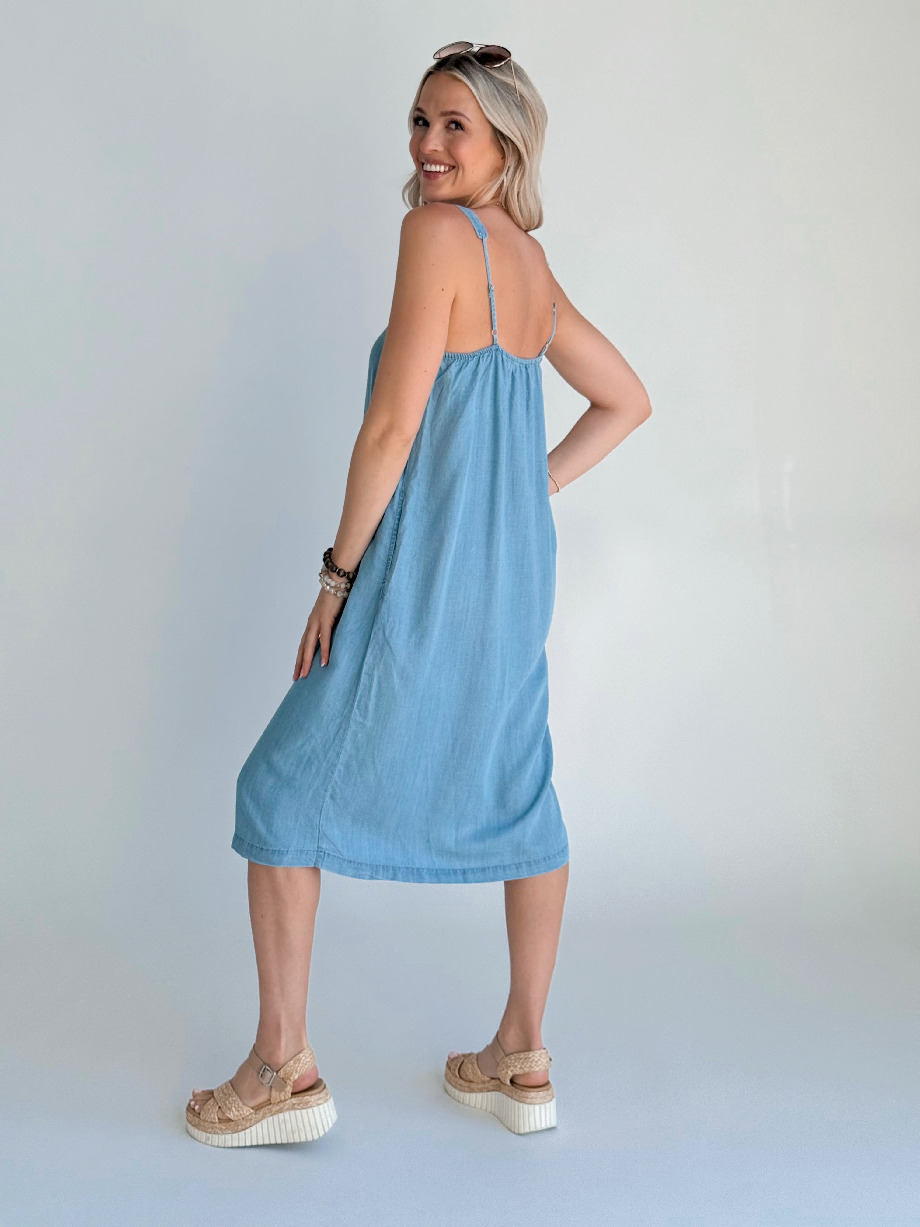 Greer Dress - LIGHT WASH - willows clothing MIDI DRESS