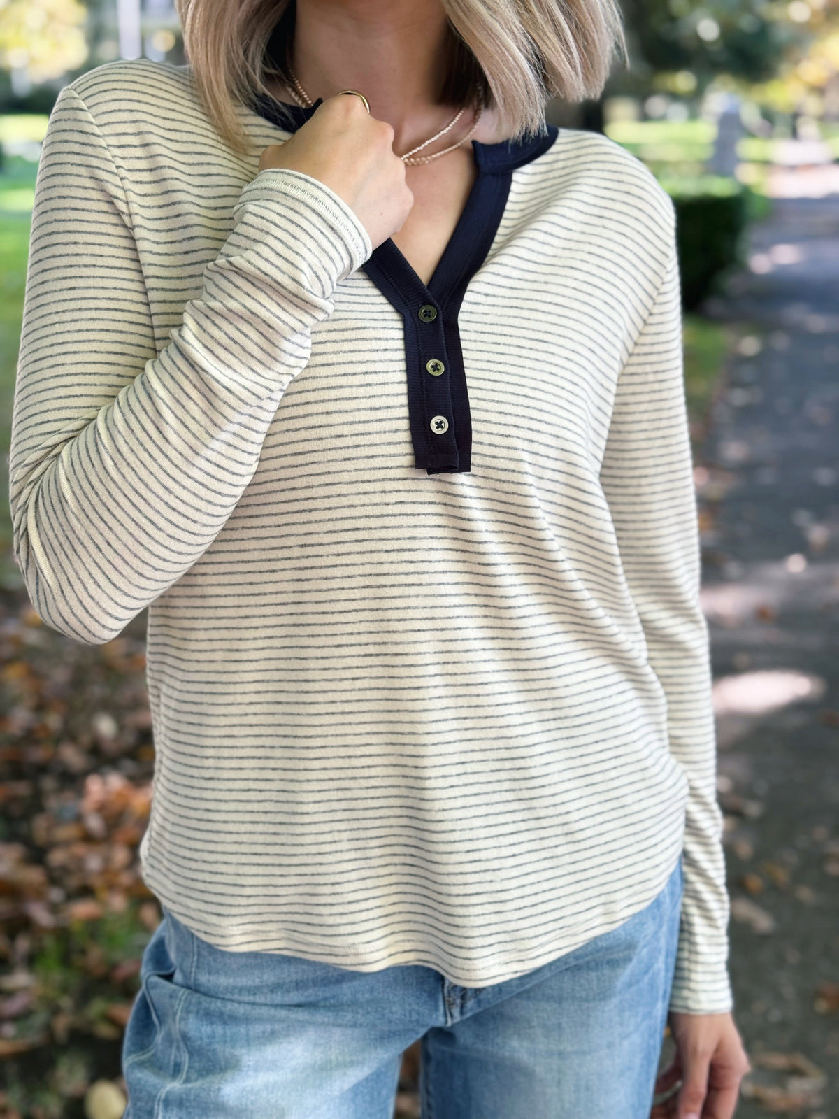 Harbor Stripe Top - IVORY/NAVY - willows clothing L/S SHIRT