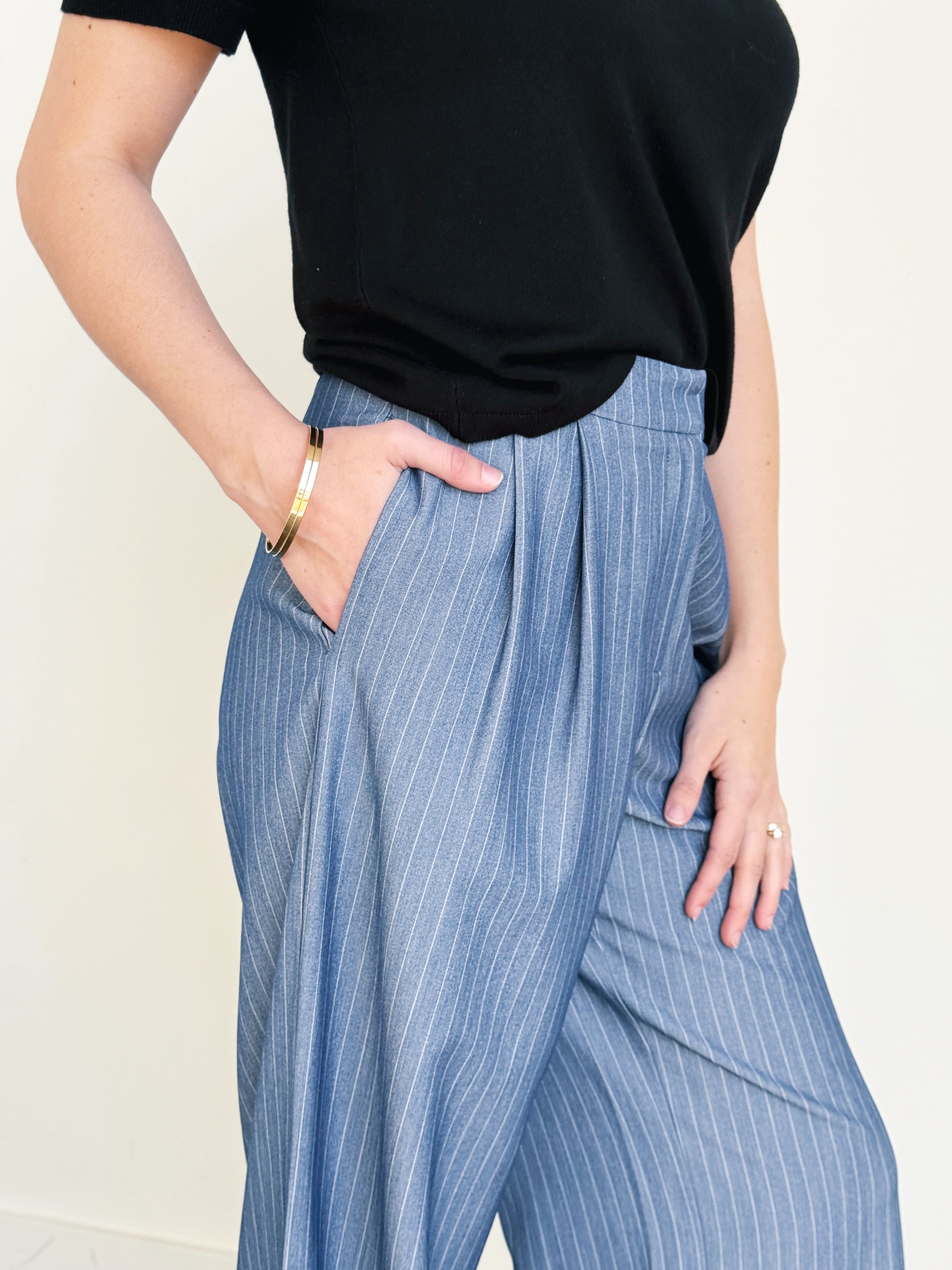 Harper Pants - DENIM/WHITE - willows clothing PANTS